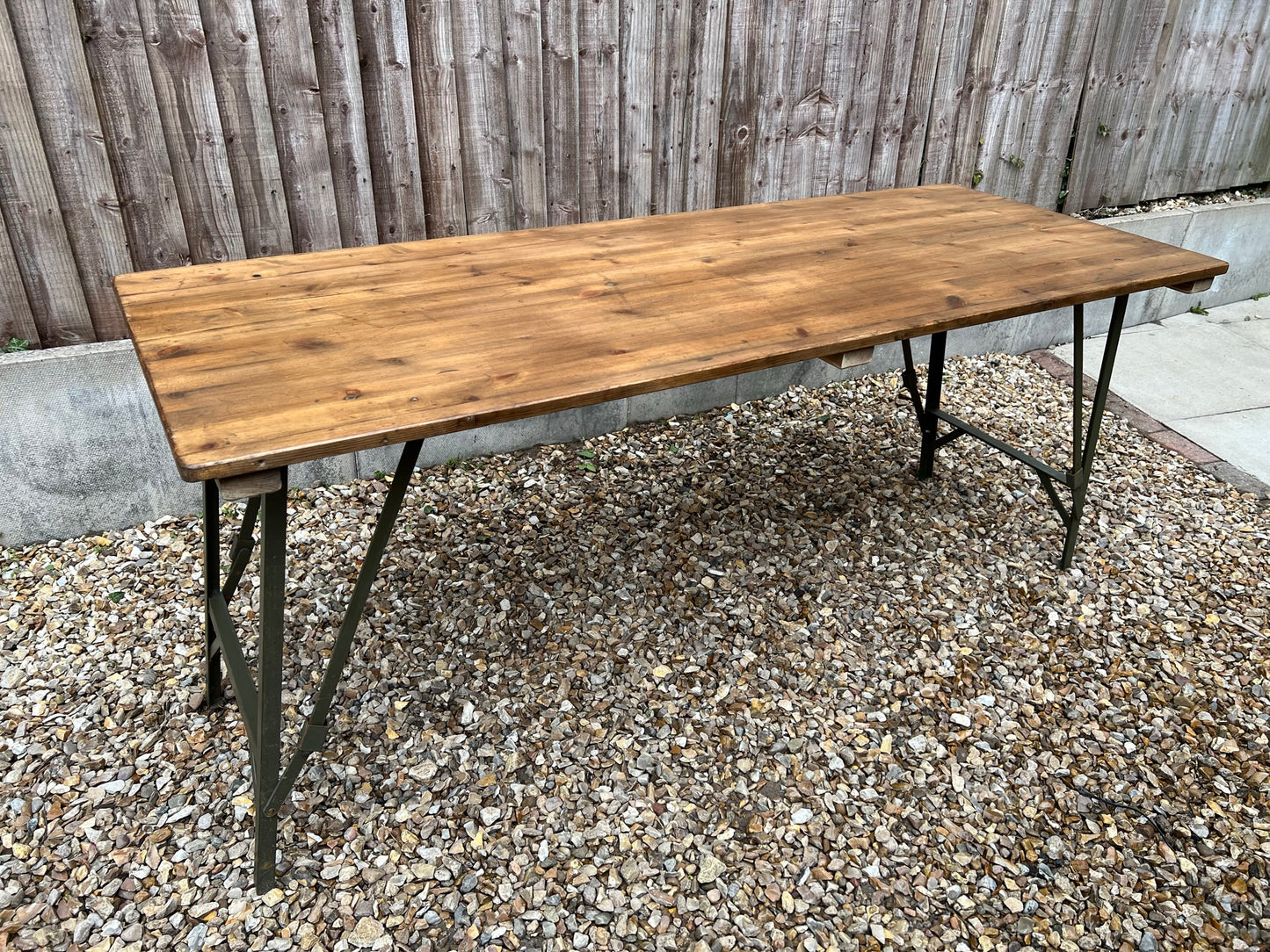 Rustic Wooden Folding Trestle Table Farmhouse Dining Reclaimed Ex Army Industrial Office Desk