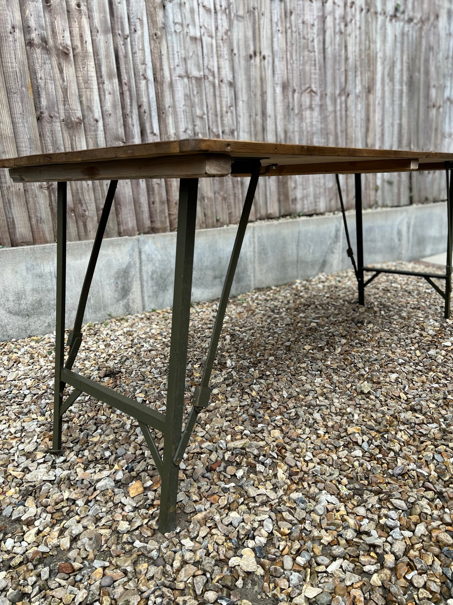 Rustic Wooden Folding Trestle Table Farmhouse Dining Reclaimed Ex Army Industrial Office Desk