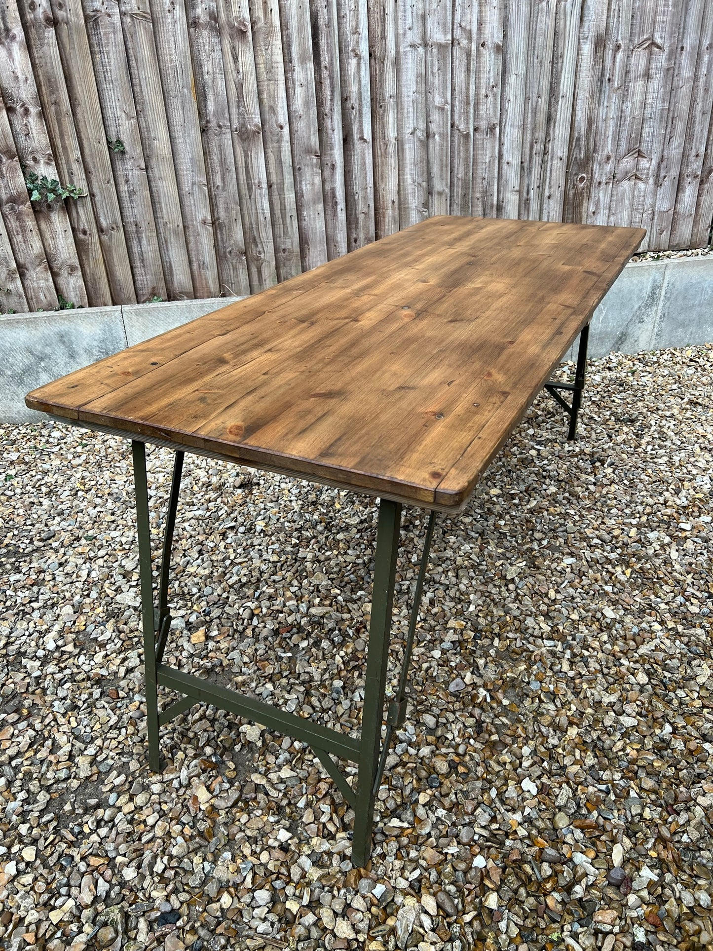Rustic Wooden Folding Trestle Table Farmhouse Dining Reclaimed Ex Army Industrial Office Desk