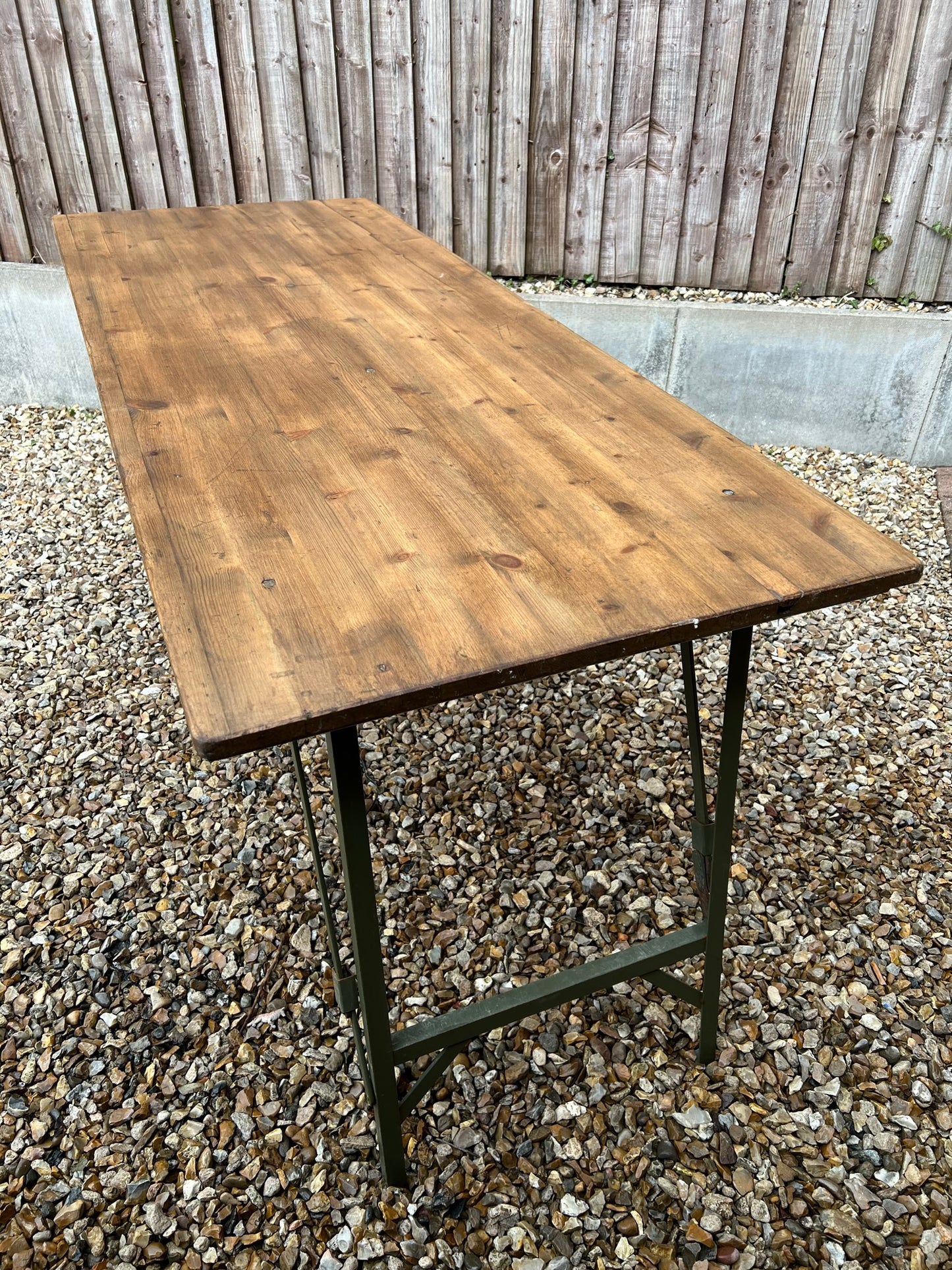 Rustic Wooden Folding Trestle Table Farmhouse Dining Reclaimed Ex Army Industrial Office Desk