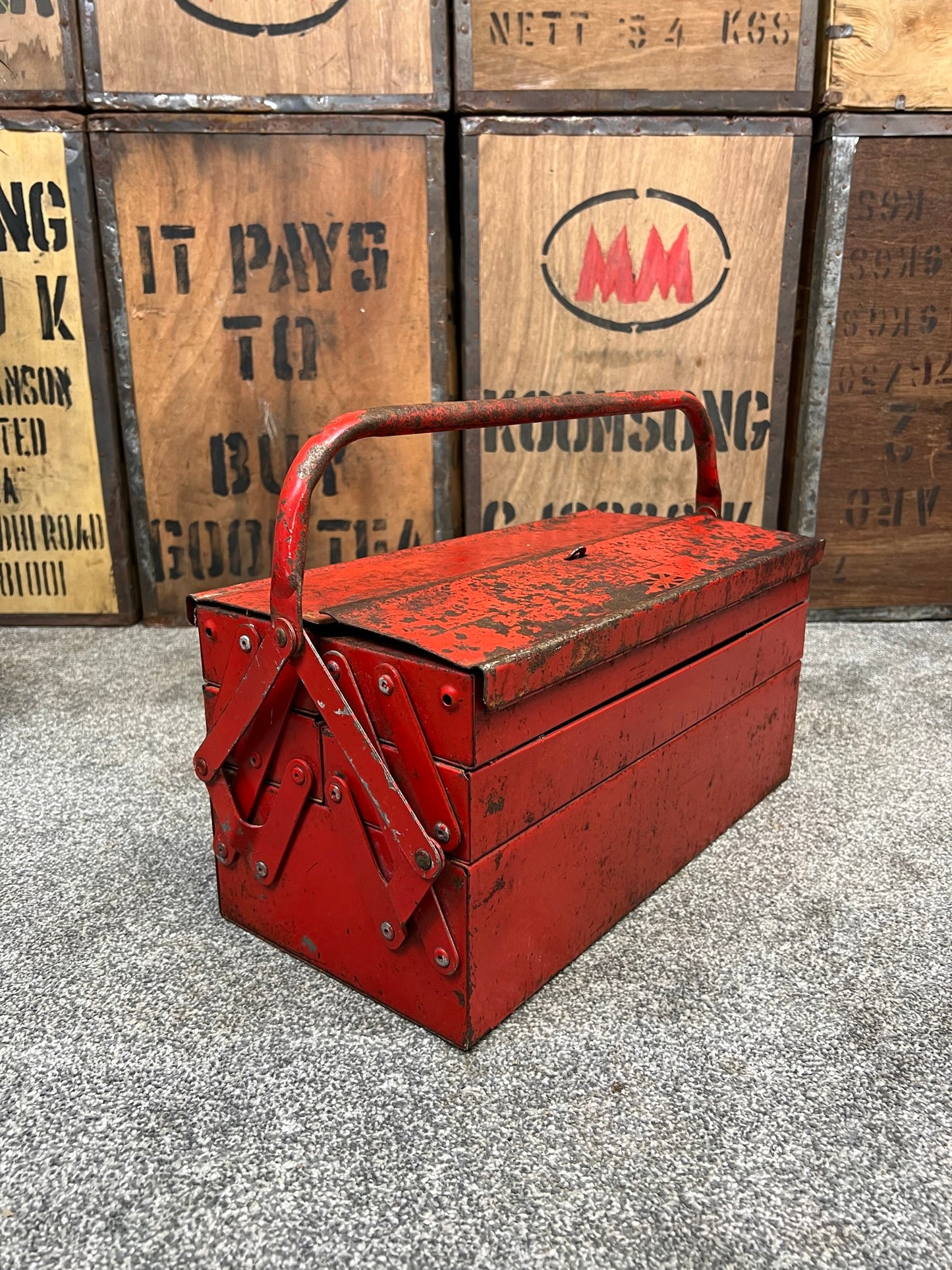 Retro Vintage Talco Metal Engineers Cantilever Toolbox Rustic Patina Tool Chest