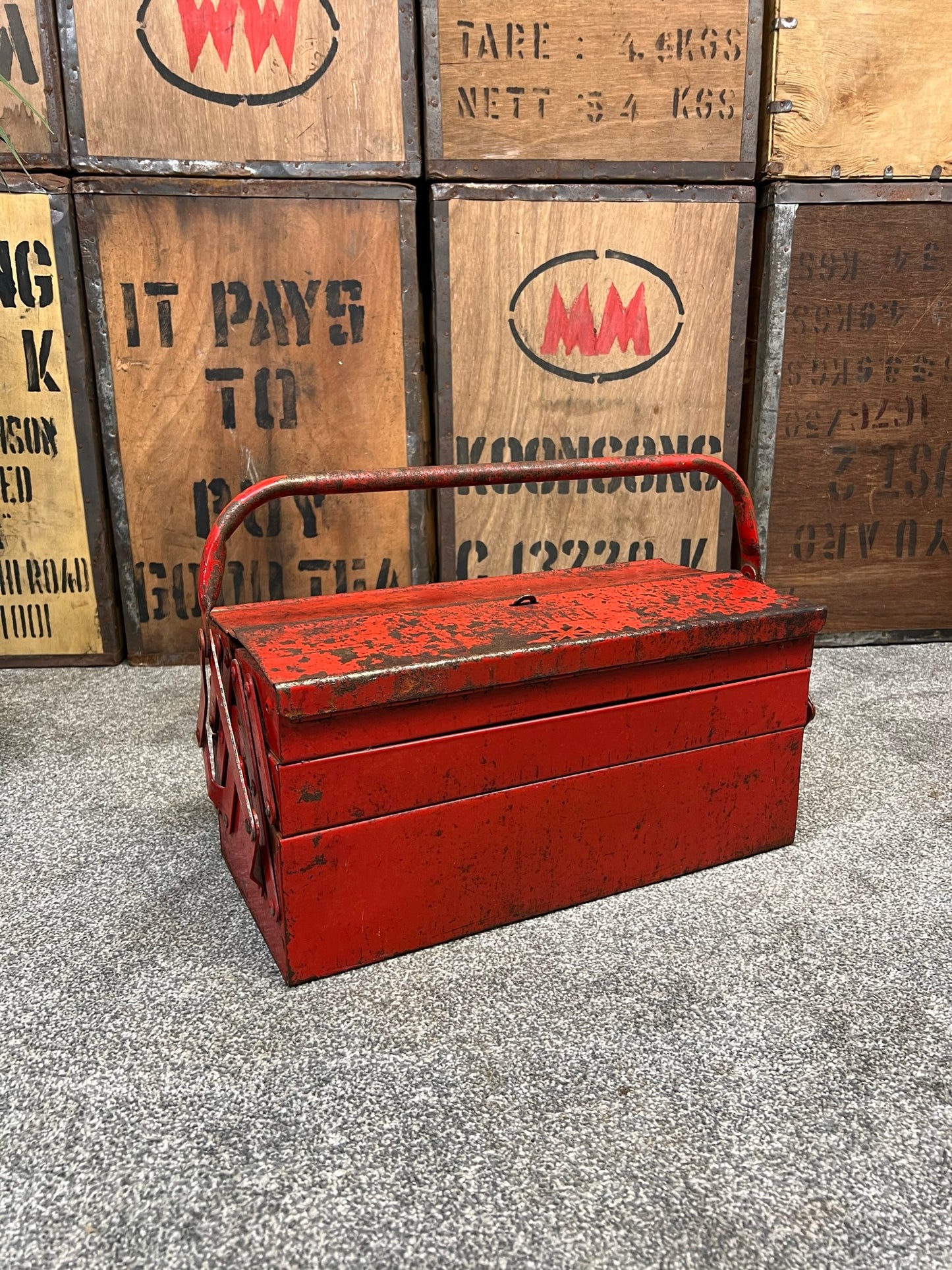 Retro Vintage Talco Metal Engineers Cantilever Toolbox Rustic Patina Tool Chest