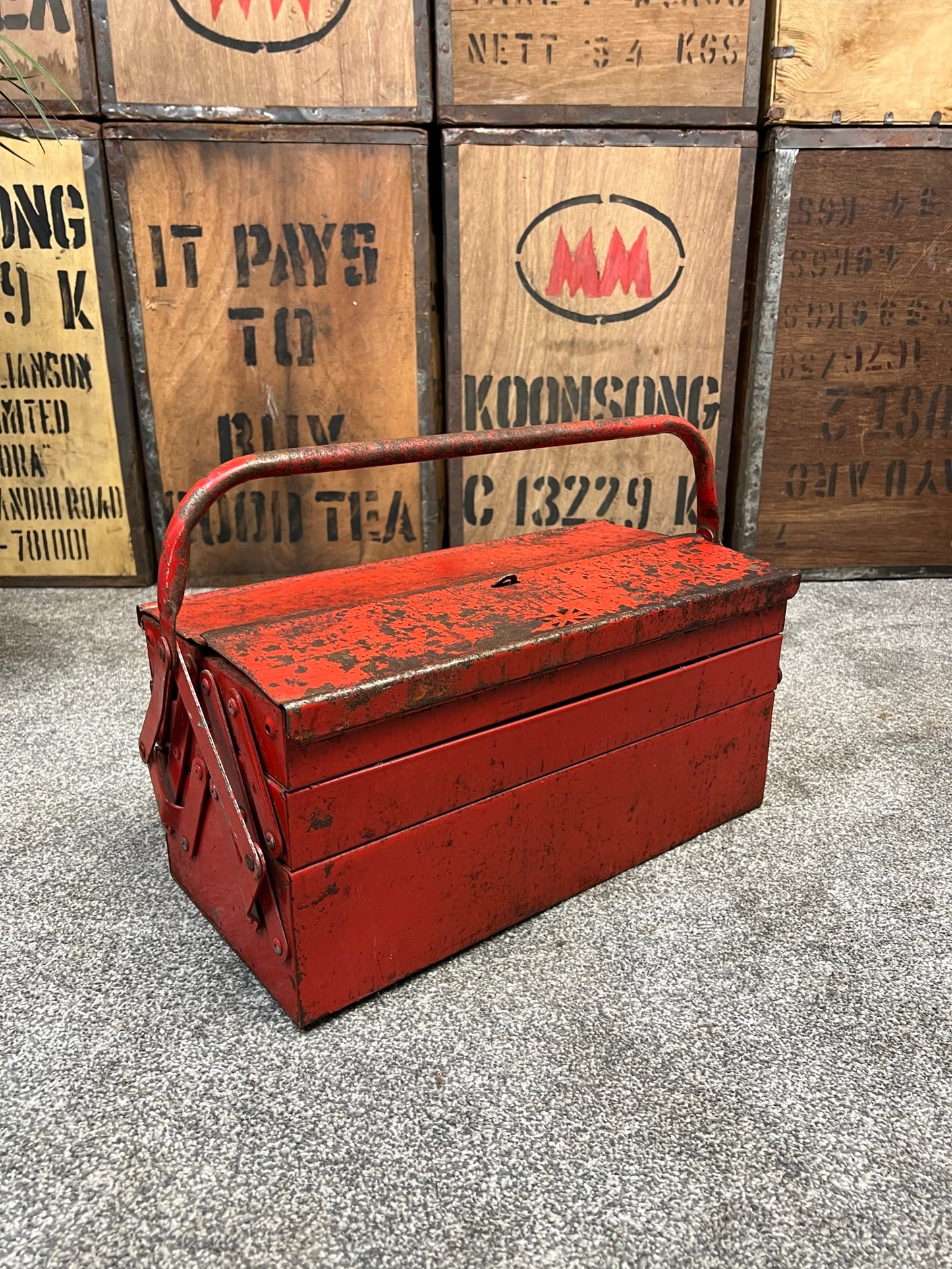 Retro Vintage Talco Metal Engineers Cantilever Toolbox Rustic Patina Tool Chest