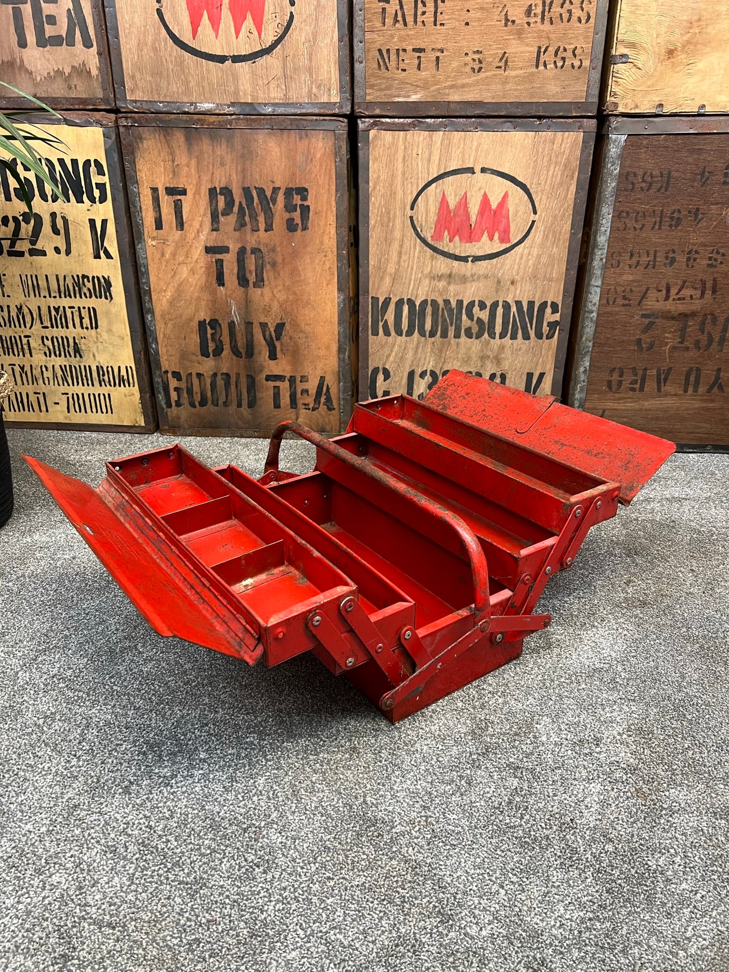 Retro Vintage Talco Metal Engineers Cantilever Toolbox Rustic Patina Tool Chest