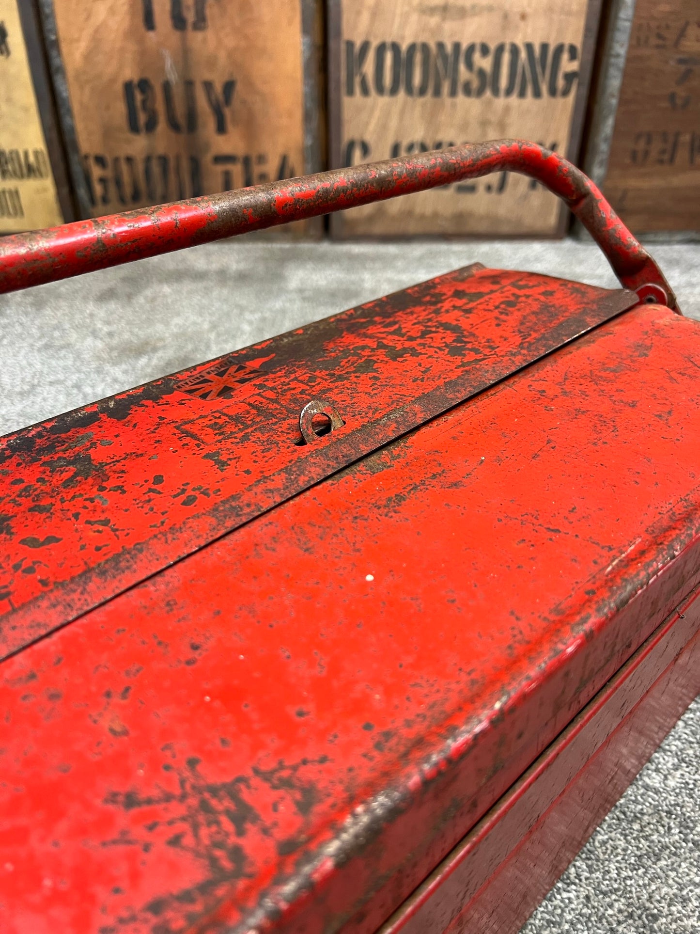 Retro Vintage Talco Metal Engineers Cantilever Toolbox Rustic Patina Tool Chest