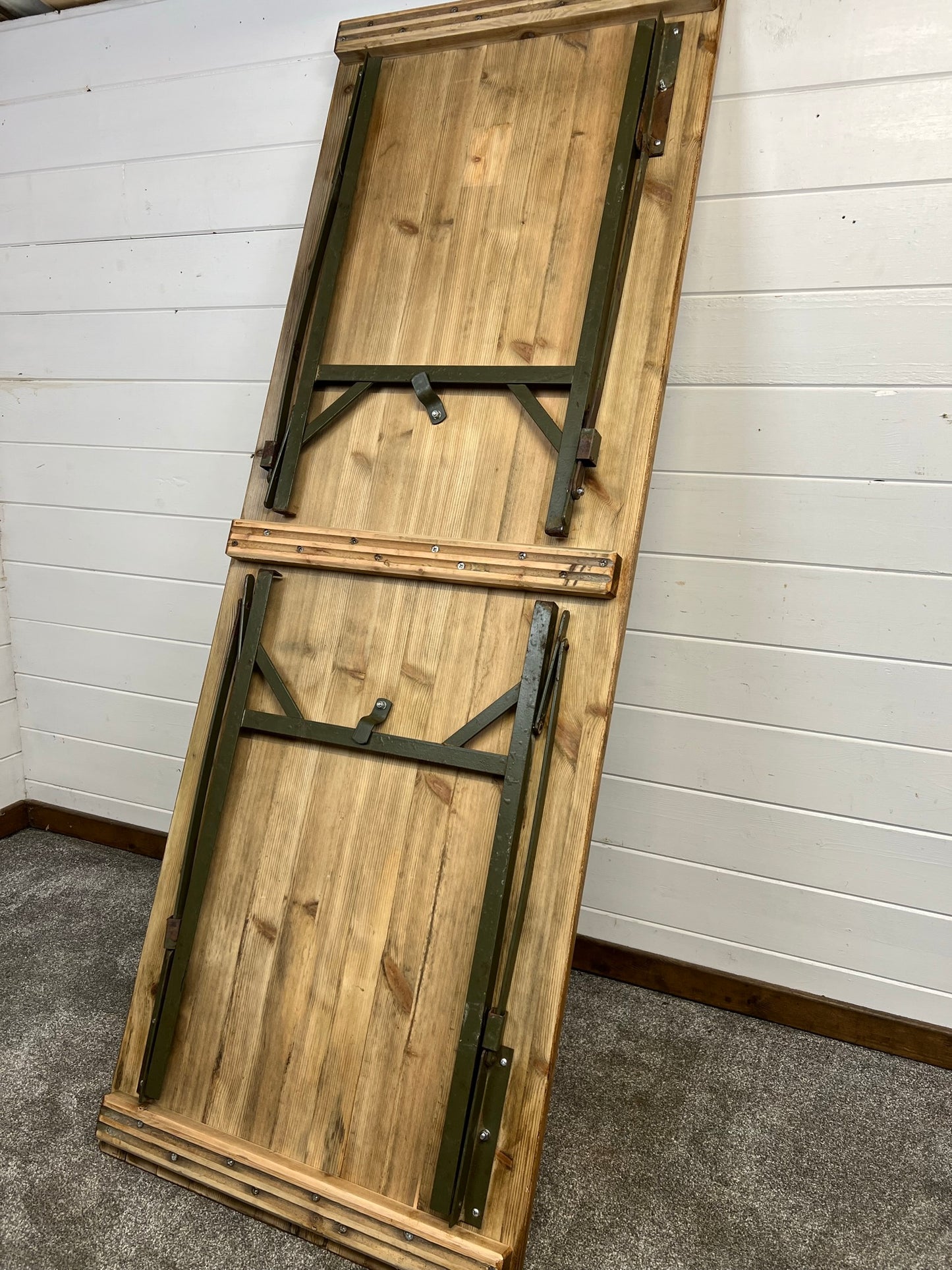Rustic Vintage Wooden Folding Trestle Table Industrial Farmhouse Dining Desk Reclaimed Army