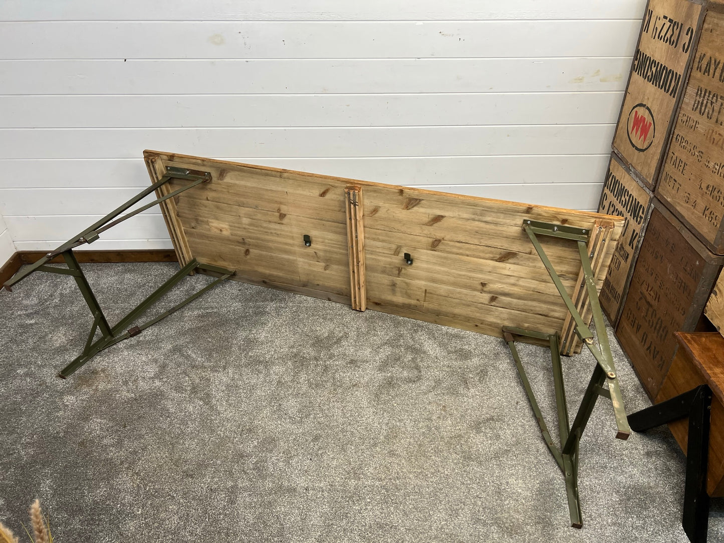 Rustic Vintage Wooden Folding Trestle Table Industrial Farmhouse Dining Desk Reclaimed Army