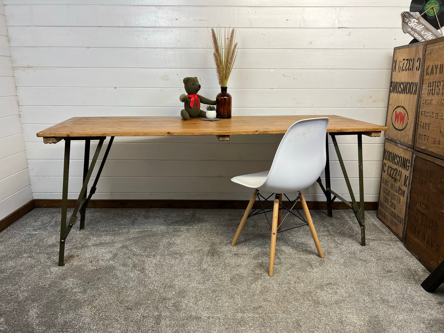 Rustic Vintage Wooden Folding Trestle Table Industrial Farmhouse Dining Desk Reclaimed Army