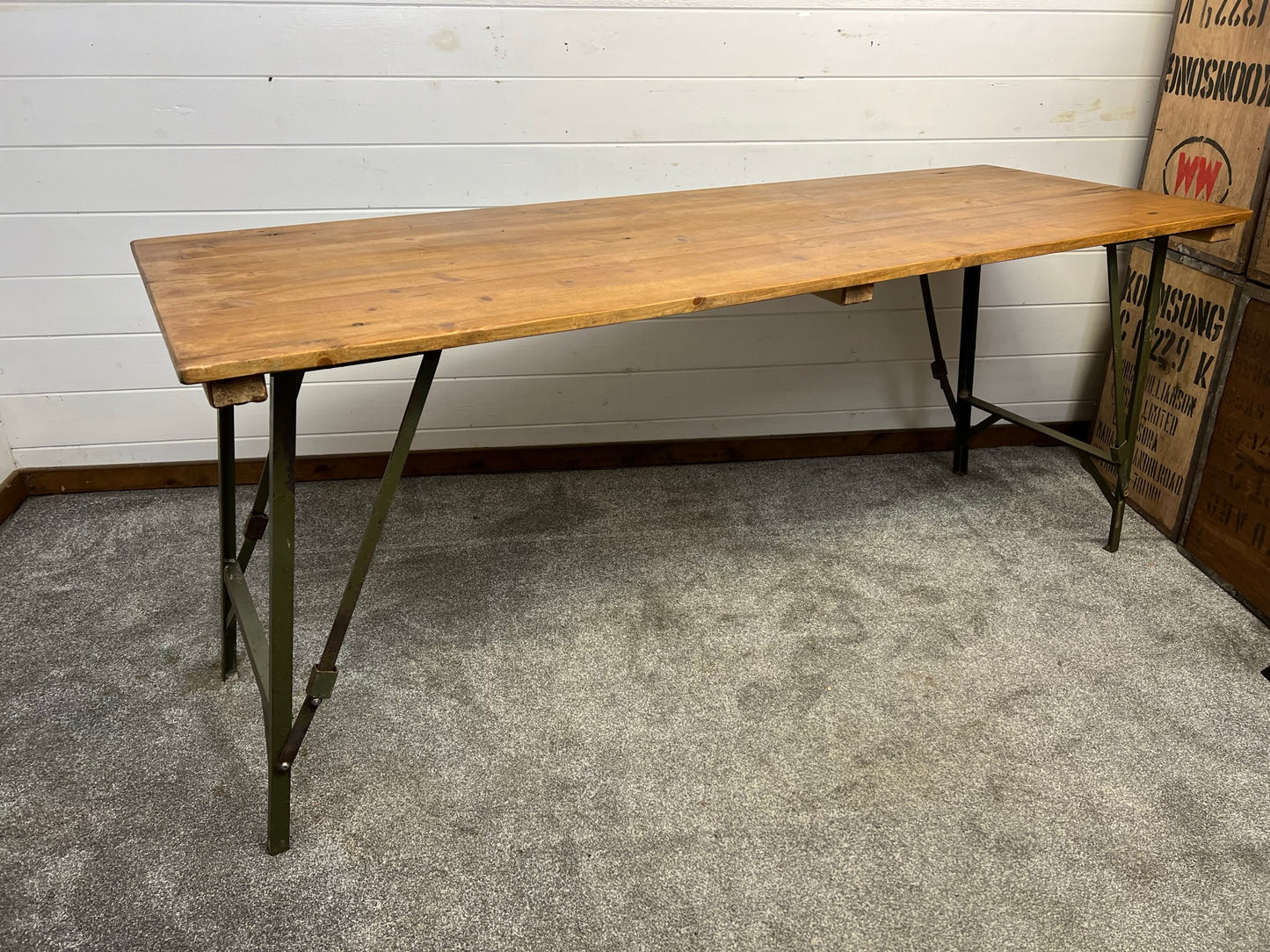 Rustic Vintage Wooden Folding Trestle Table Industrial Farmhouse Dining Desk Reclaimed Army