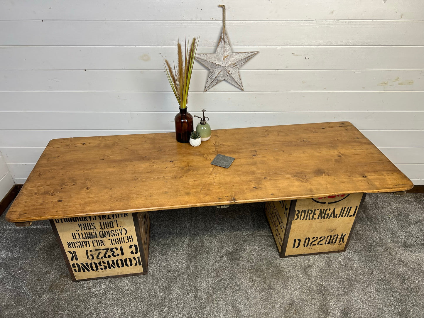 Rustic Industrial Trestle Table Top Wooden Vintage Table Farmhouse Wedding Chic