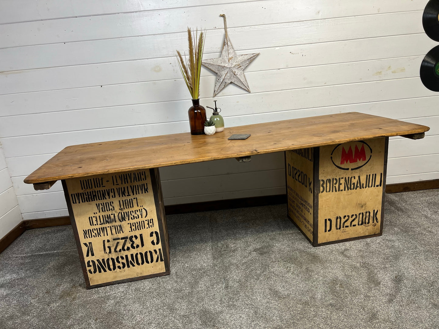Rustic Industrial Trestle Table Top Wooden Vintage Table Farmhouse Wedding Chic