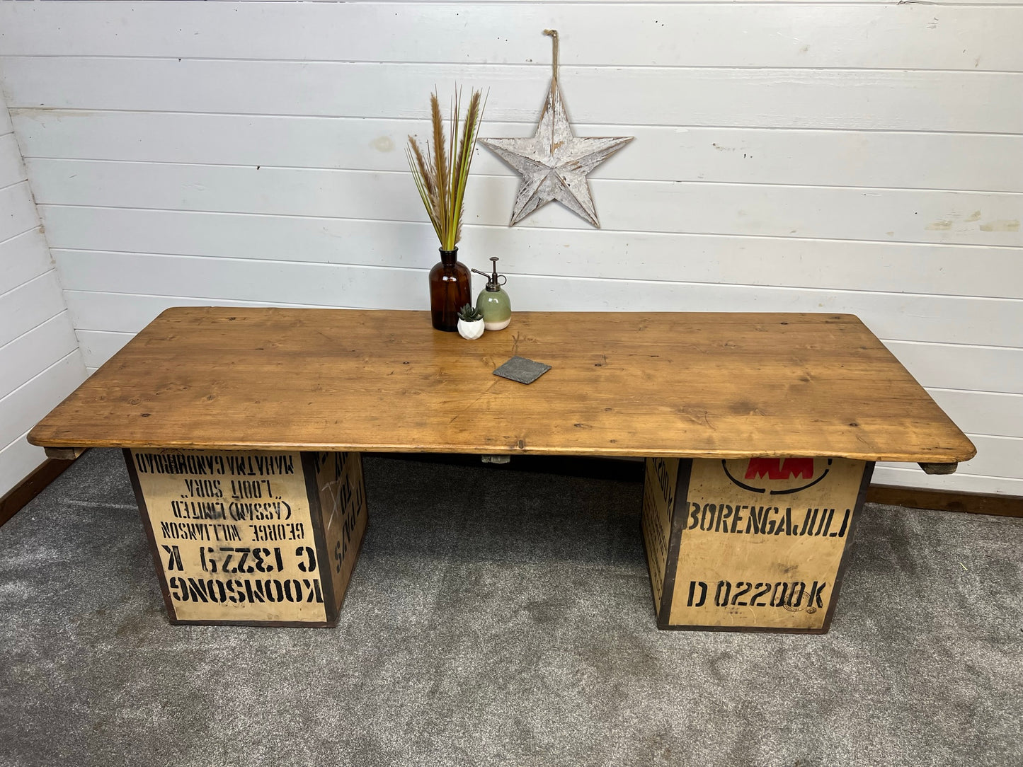 Rustic Industrial Trestle Table Top Wooden Vintage Table Farmhouse Wedding Chic