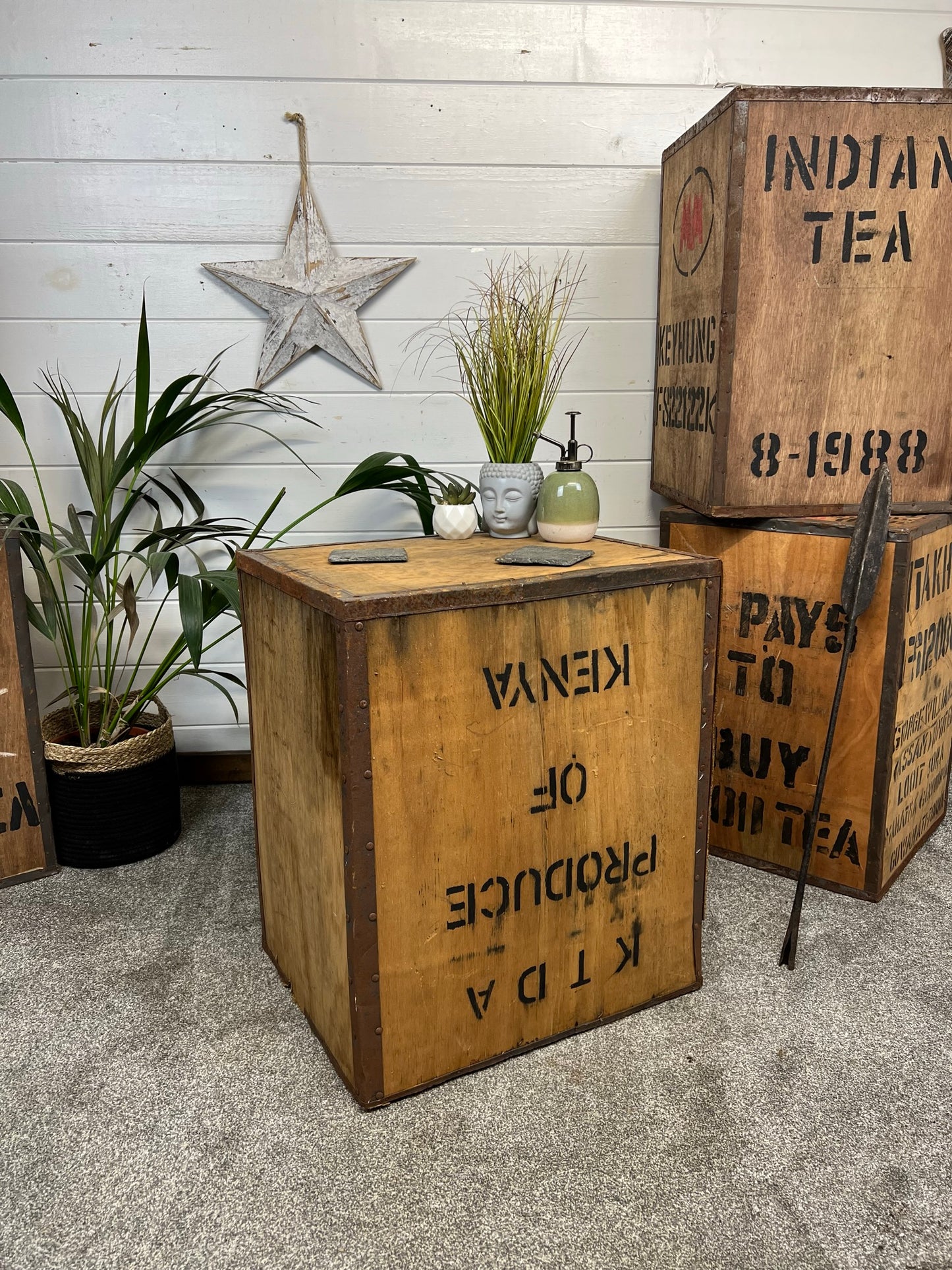 Vintage Tea Crate Wooden Chest Bedroom Table Coffee Shop Bar Prop Decor Farmhouse Side Table