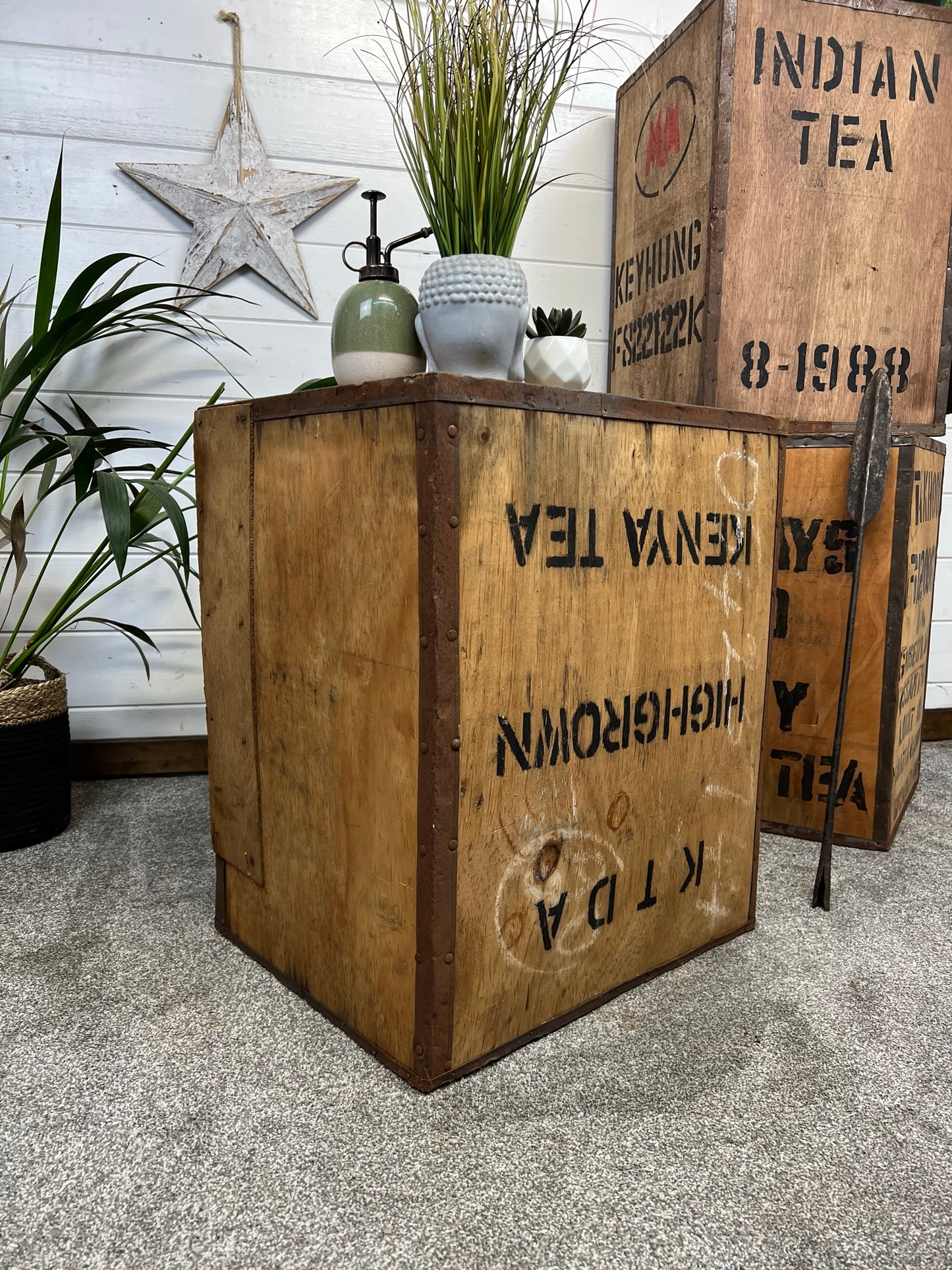 Vintage Tea Crate Wooden Chest Bedroom Table Coffee Shop Bar Prop Decor Farmhouse Side Table