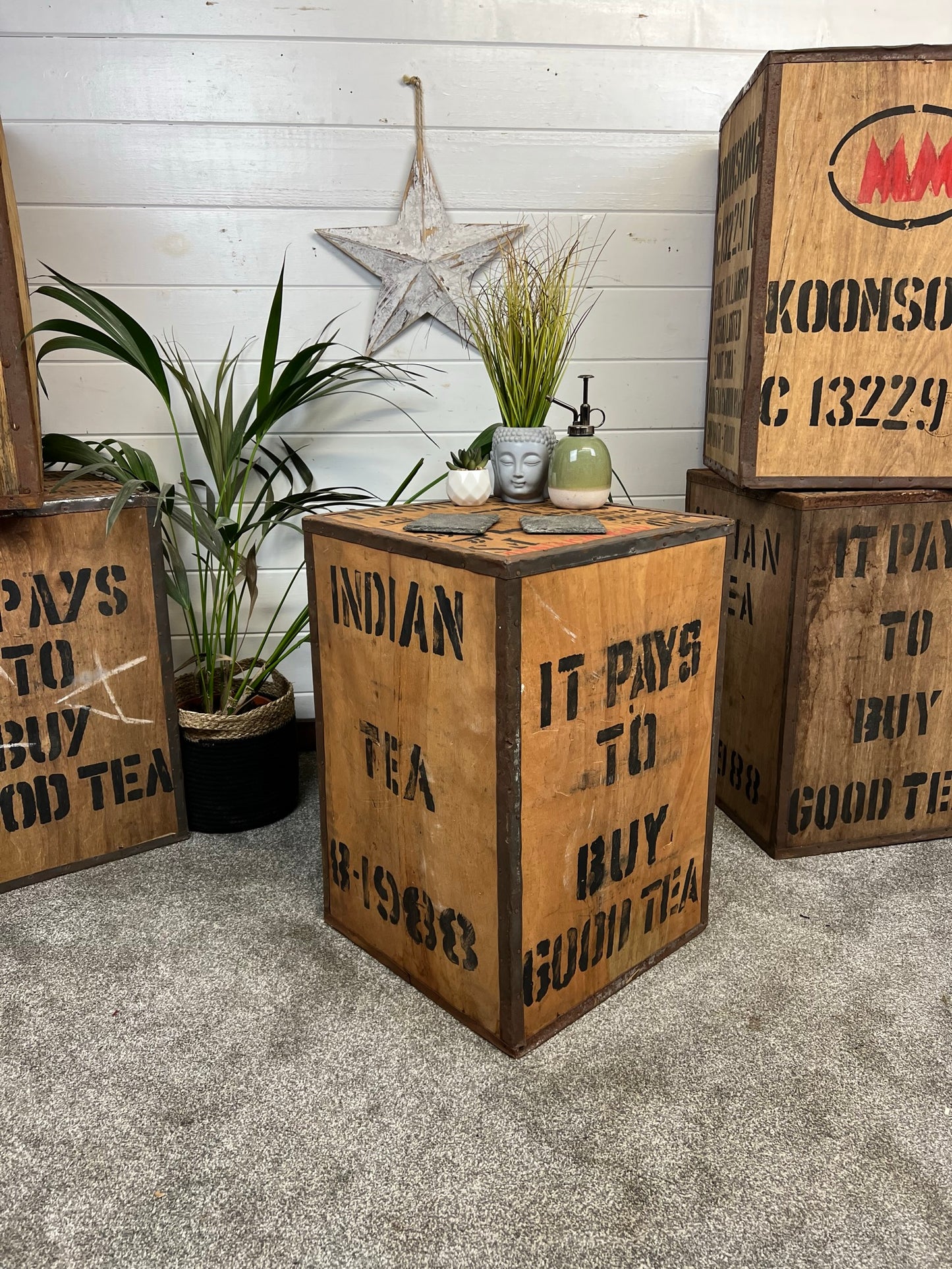 Rustic Industrial Vintage Tea Crate Wooden Box Coffee Side Table Home Shop Display