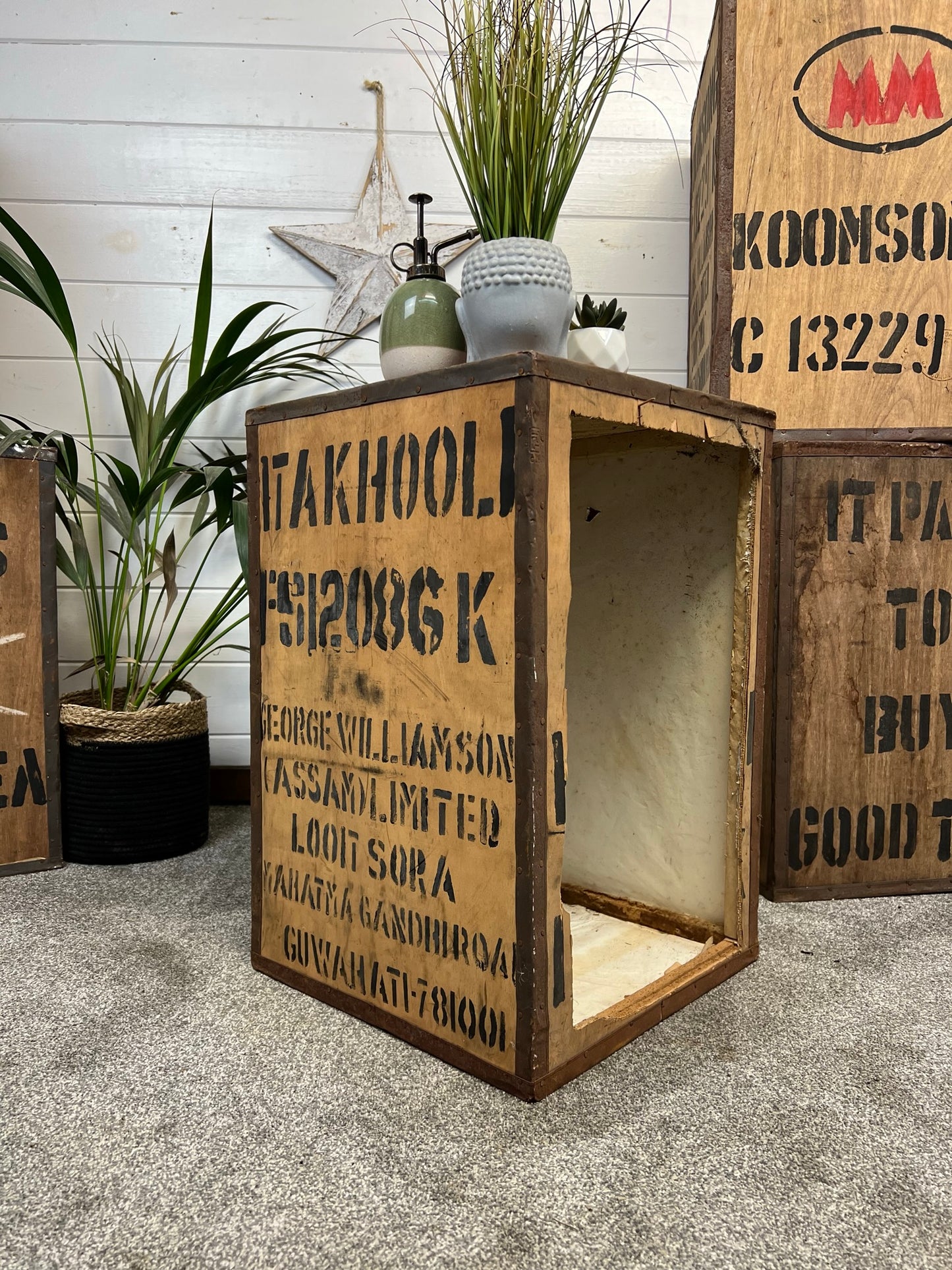 Rustic Industrial Vintage Tea Crate Wooden Box Coffee Side Table Home Shop Display