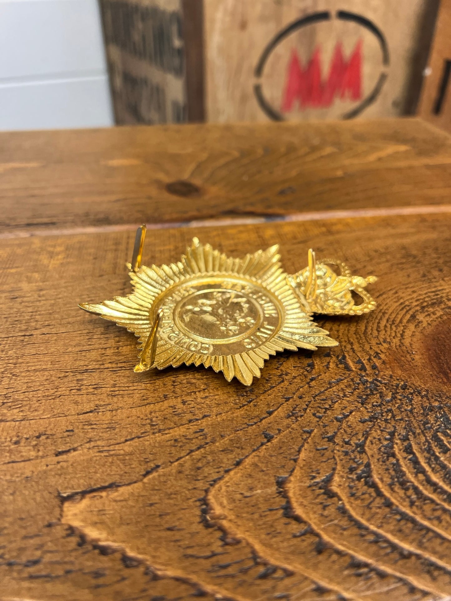 Civil Nuclear Constabulary Enamel Helmet Badge Plate Gold Queens Crown Display Prop