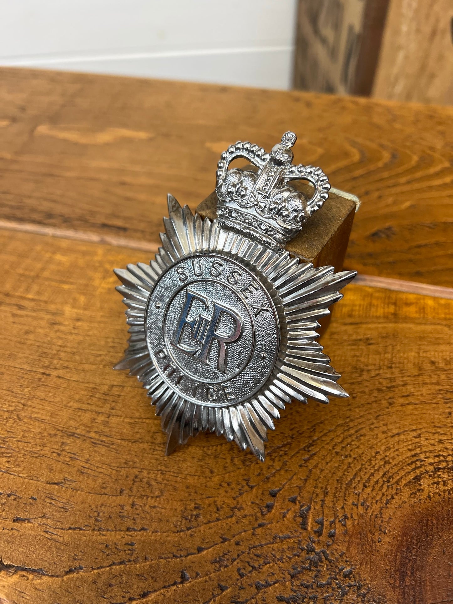 Sussex Police Obsolete Bobby Helmet Badge Collector Prop Badge Police Memorabilia