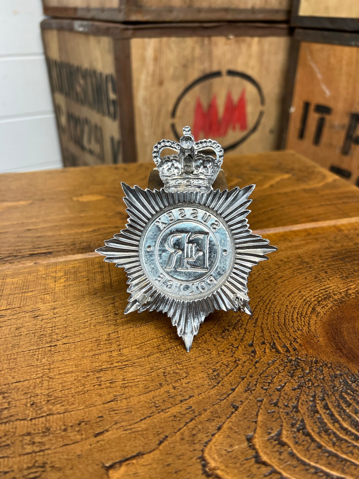 Sussex Police Obsolete Bobby Helmet Badge Collector Prop Badge Police Memorabilia