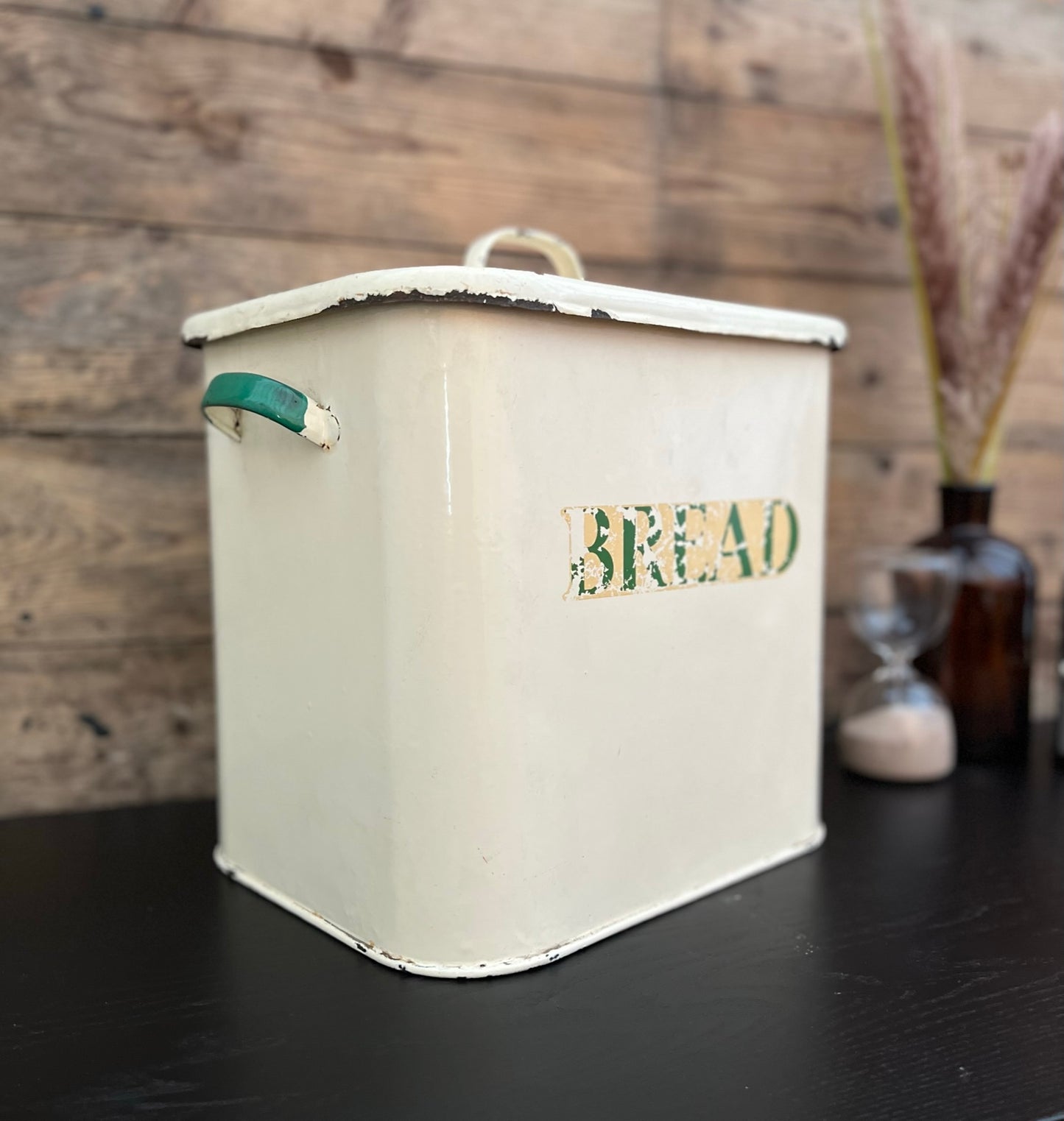 Vintage Enamel Bread Bin Tin Country Farmhouse Décor Café Display