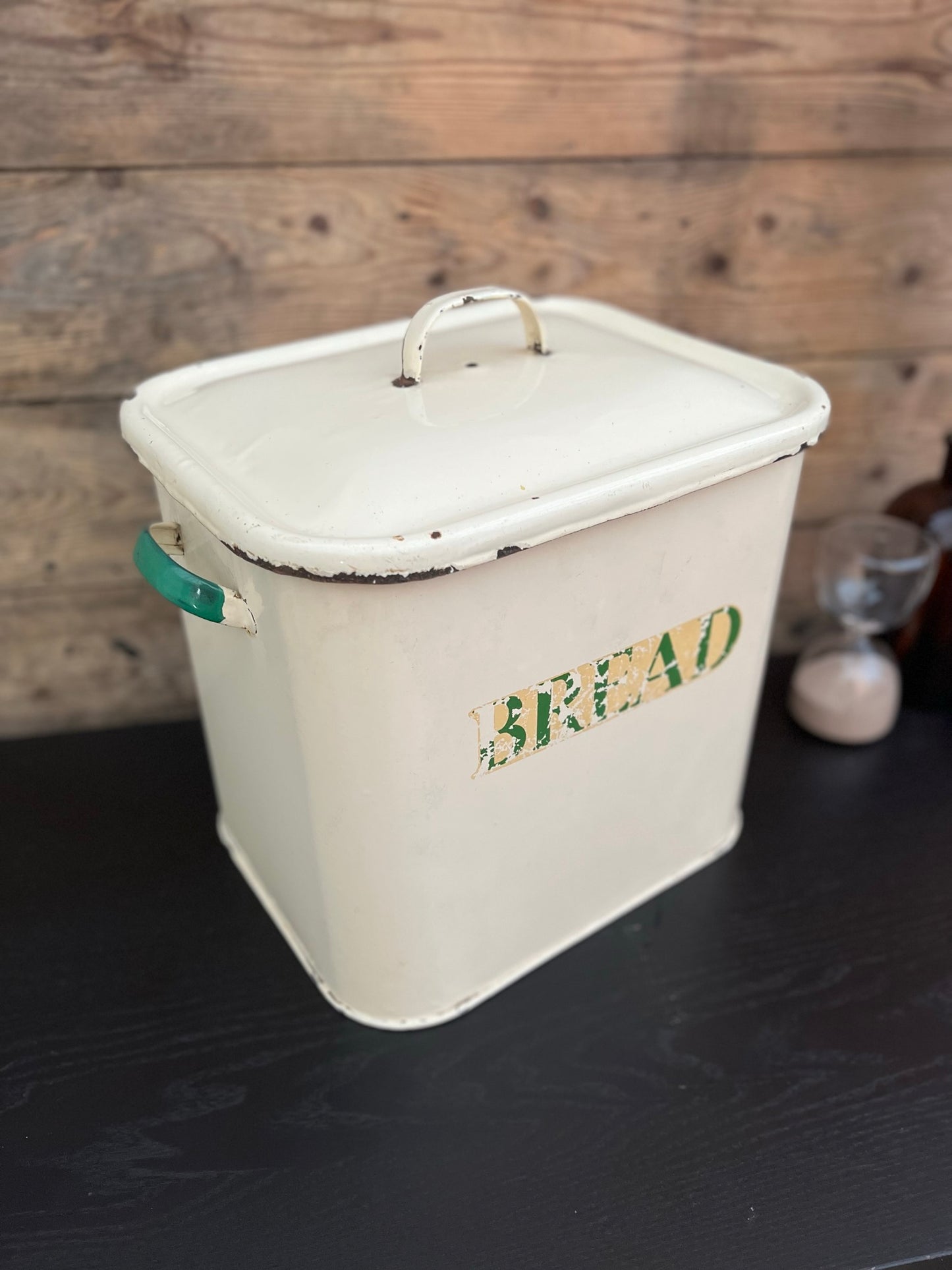 Vintage Enamel Bread Bin Tin Country Farmhouse Décor Café Display