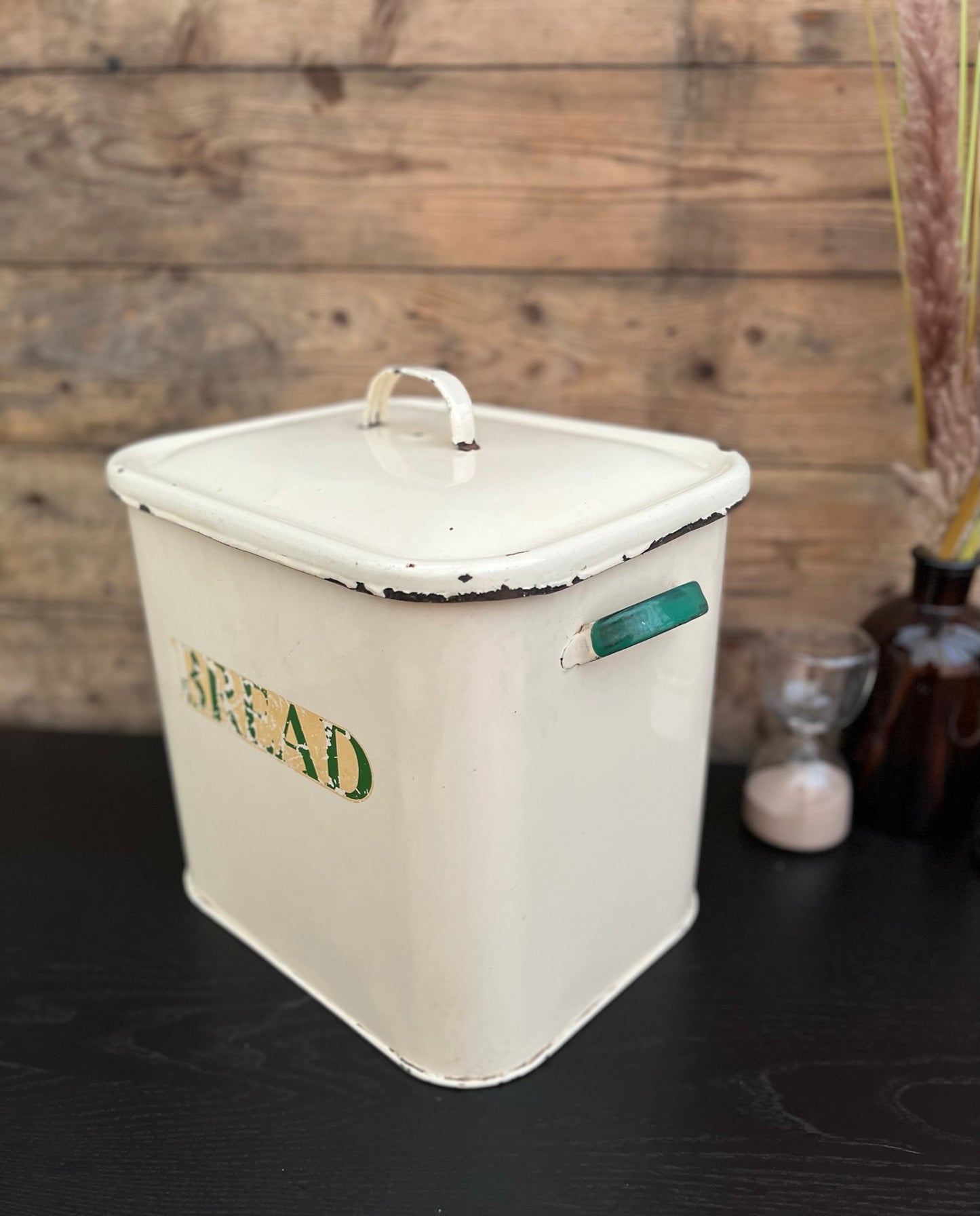 Vintage Enamel Bread Bin Tin Country Farmhouse Décor Café Display