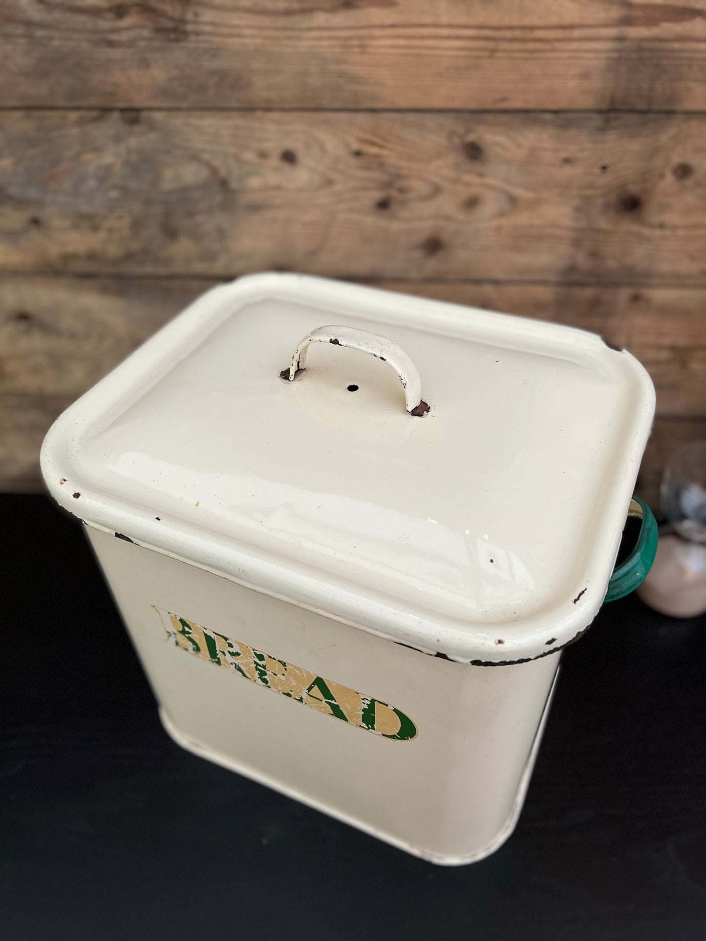 Vintage Enamel Bread Bin Tin Country Farmhouse Décor Café Display