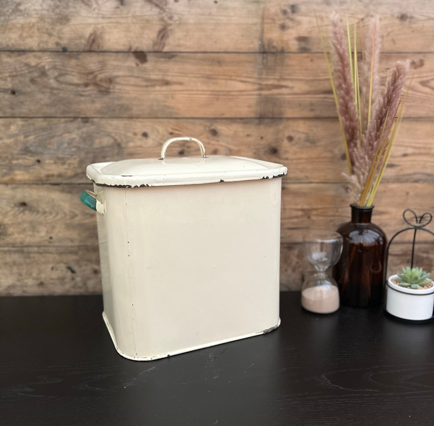 Vintage Enamel Bread Bin Tin Country Farmhouse Décor Café Display