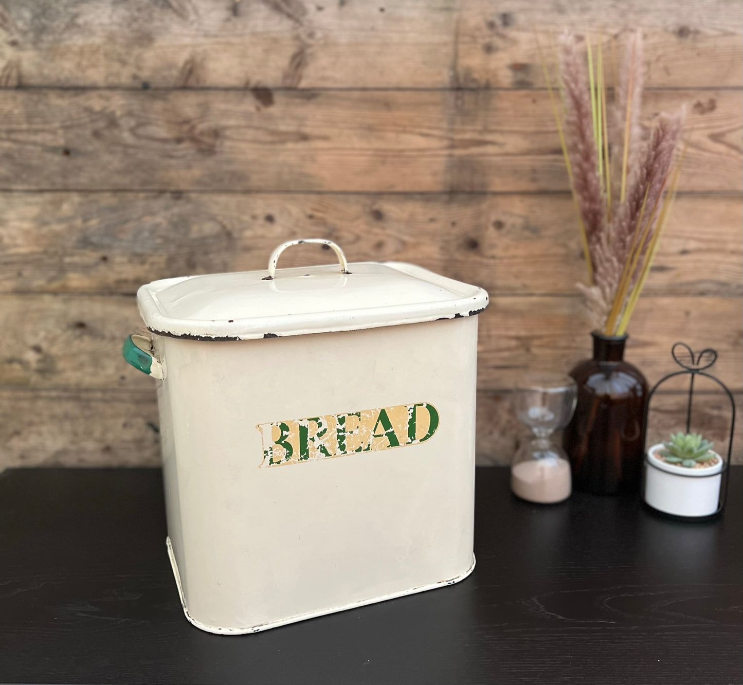 Vintage Enamel Bread Bin Tin Country Farmhouse Décor Café Display