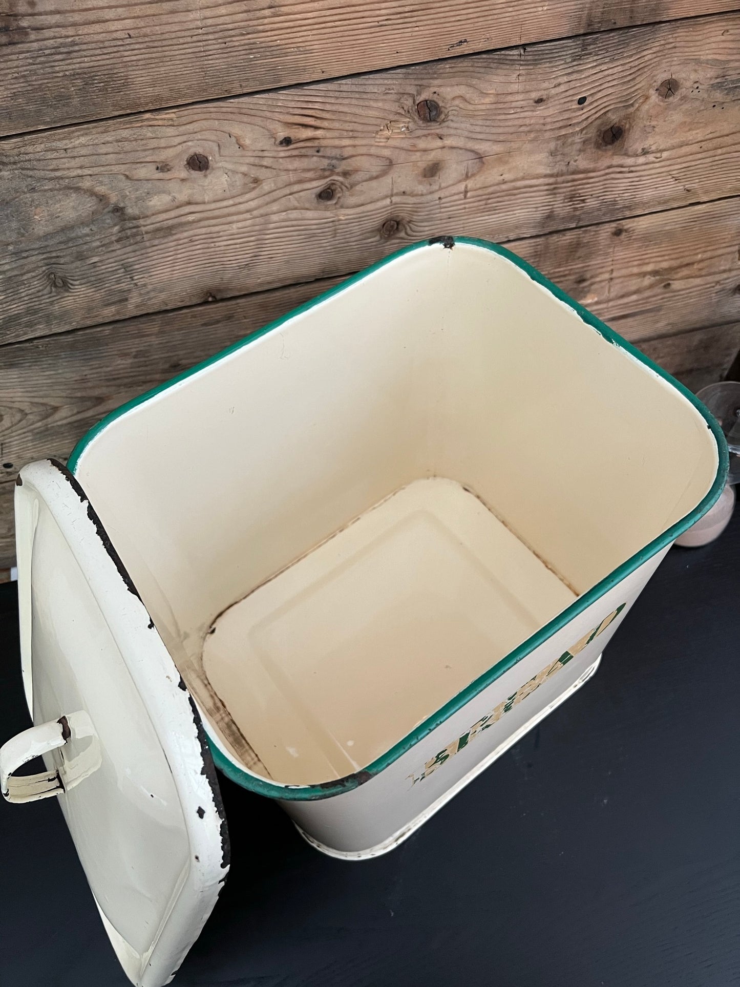 Vintage Enamel Bread Bin Tin Country Farmhouse Décor Café Display