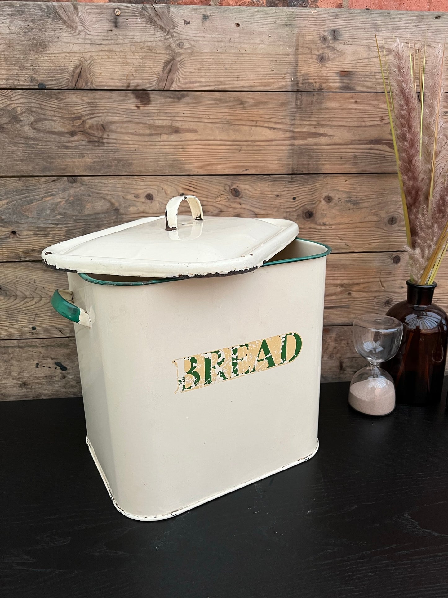 Vintage Enamel Bread Bin Tin Country Farmhouse Décor Café Display