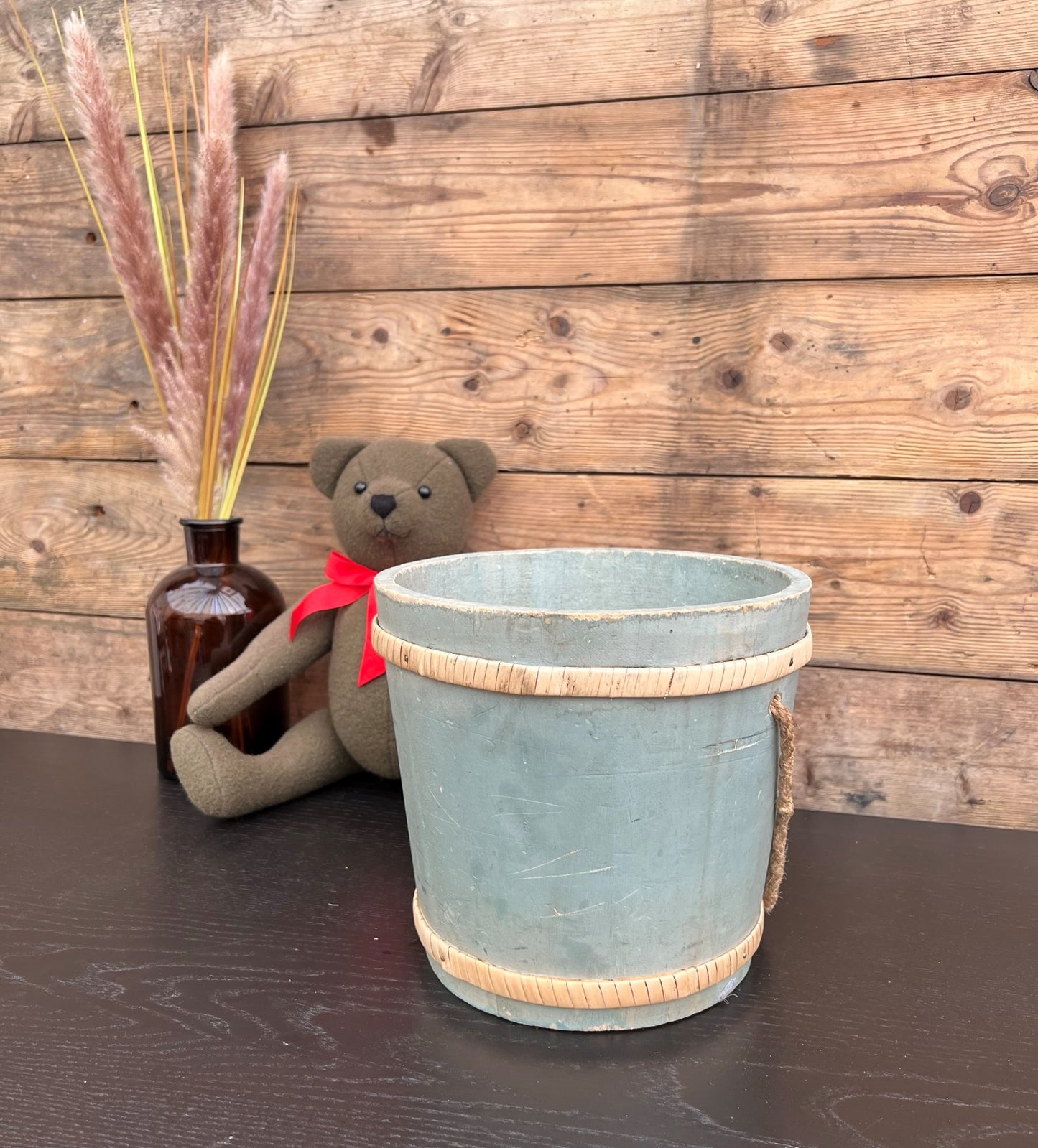 Vintage Wooden Teddy Sailor Bucket Bin Vintage Retro Teddy Bear Bedroom Nursery