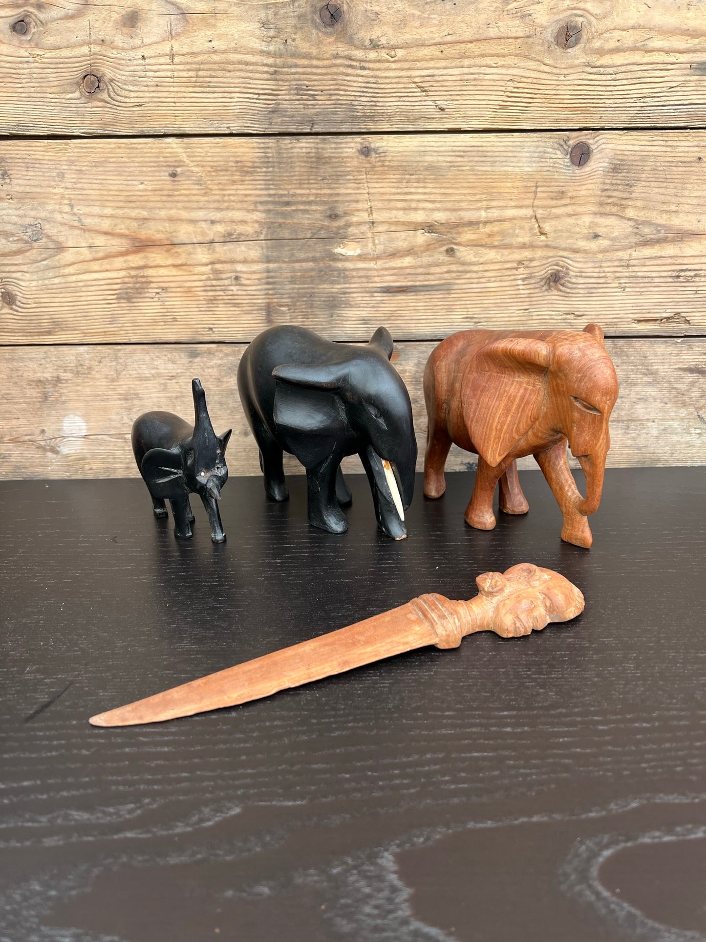 3x African Elephant Figure Figurines & Letter Opener Boho Home Décor