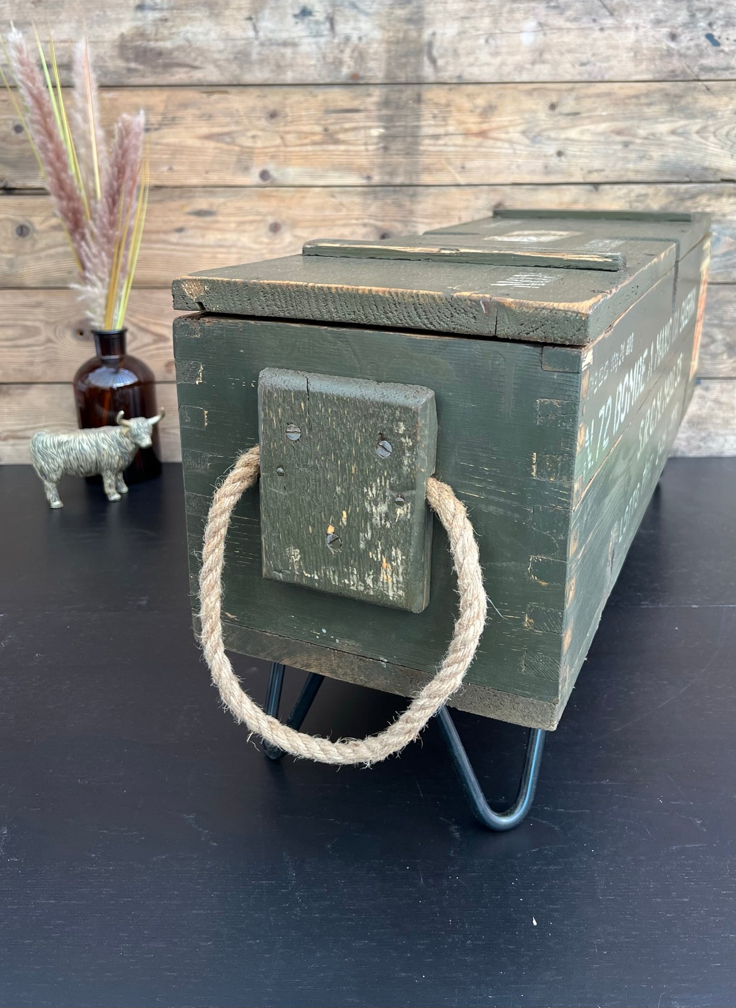 Vintage Wooden Ammo Box Rustic Storage Chest Industrial Trunk Home Coffee Table