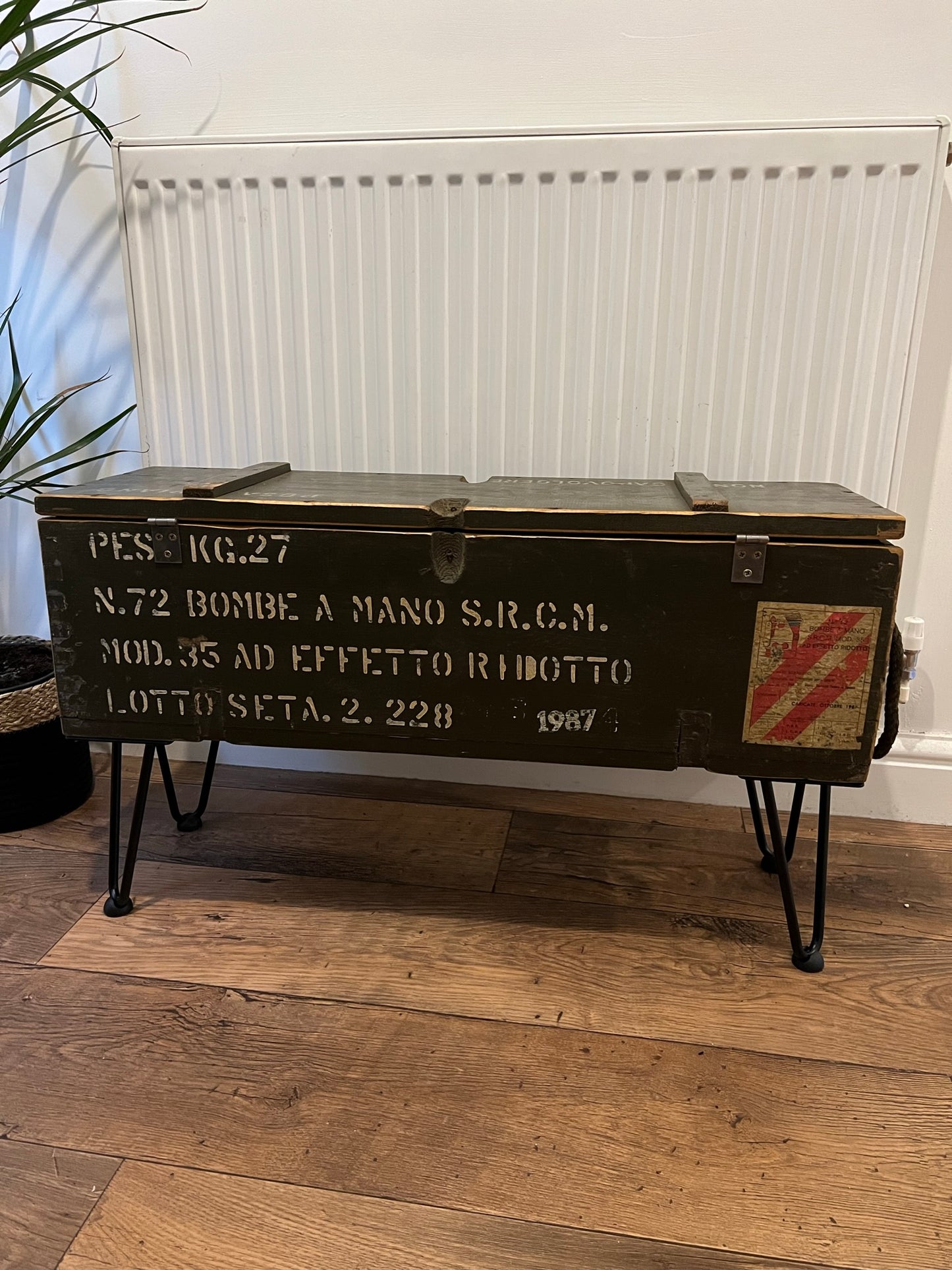 Vintage Wooden Ammo Box Side Table 1987 Rustic Storage Chest Industrial Trunk Home Coffee Table