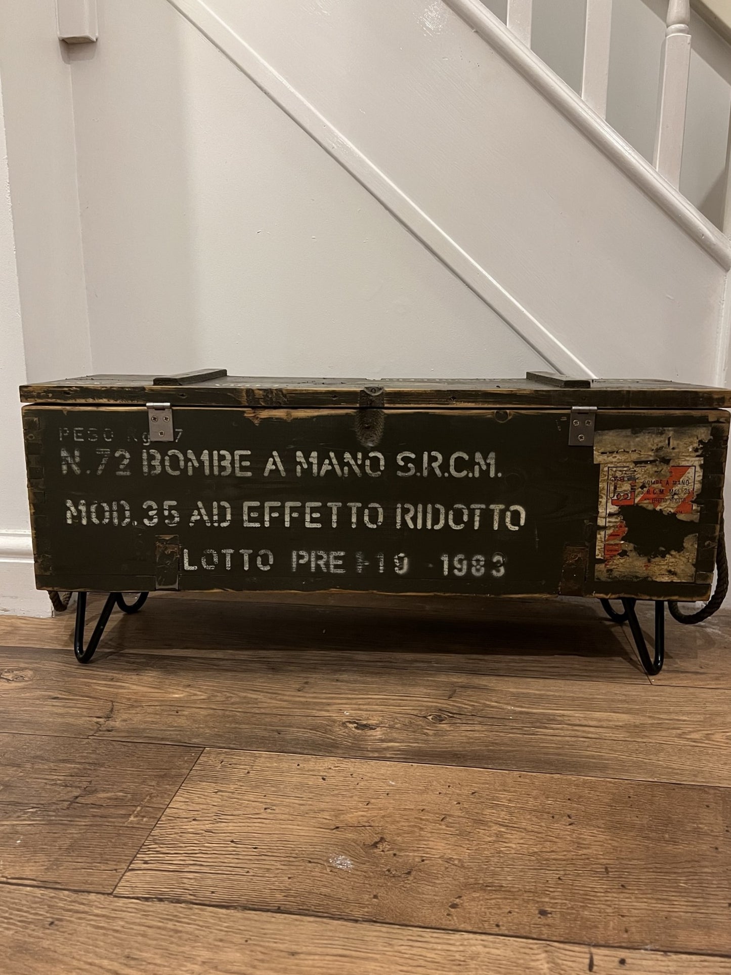 Vintage Wooden Ammo Box Side Table 1983 Rustic Storage Chest Industrial Trunk Home Coffee Table