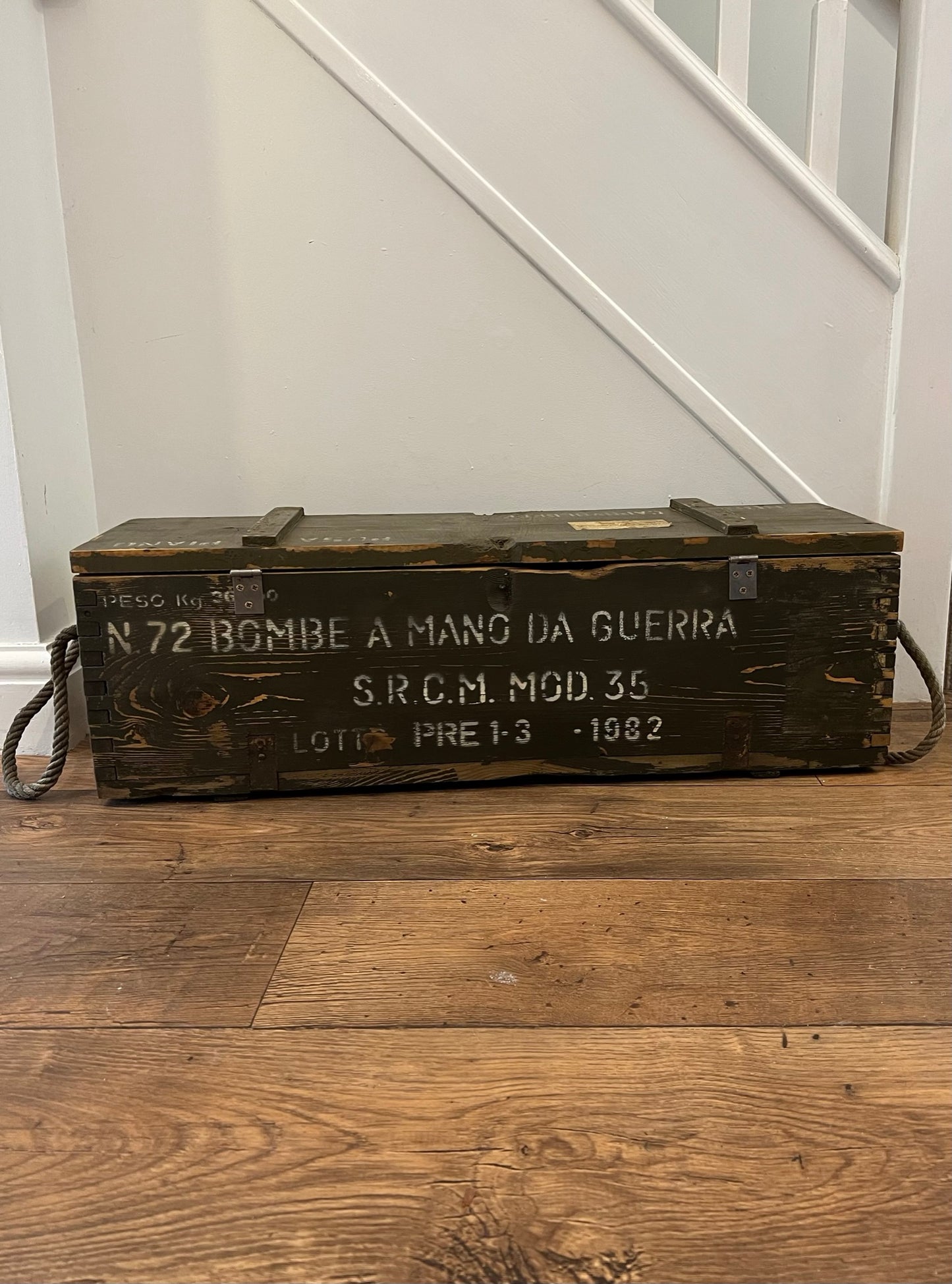 Wooden Ammo Box Vintage 1982 Rustic Storage Chest Industrial Trunk Home Coffee Table