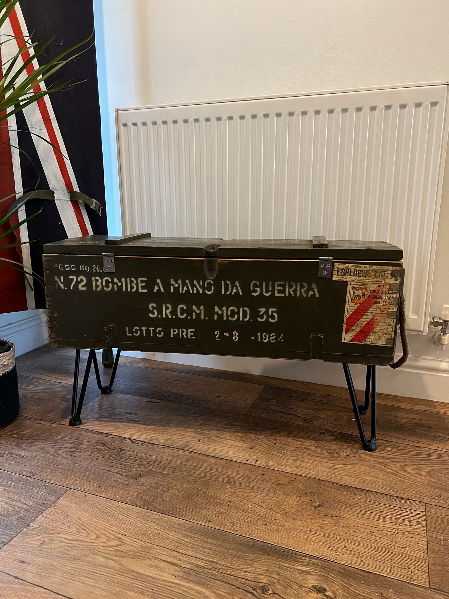 Vintage Wooden Ammo Box Side Table 1984 Rustic Storage Chest Industrial Trunk Home Coffee Table