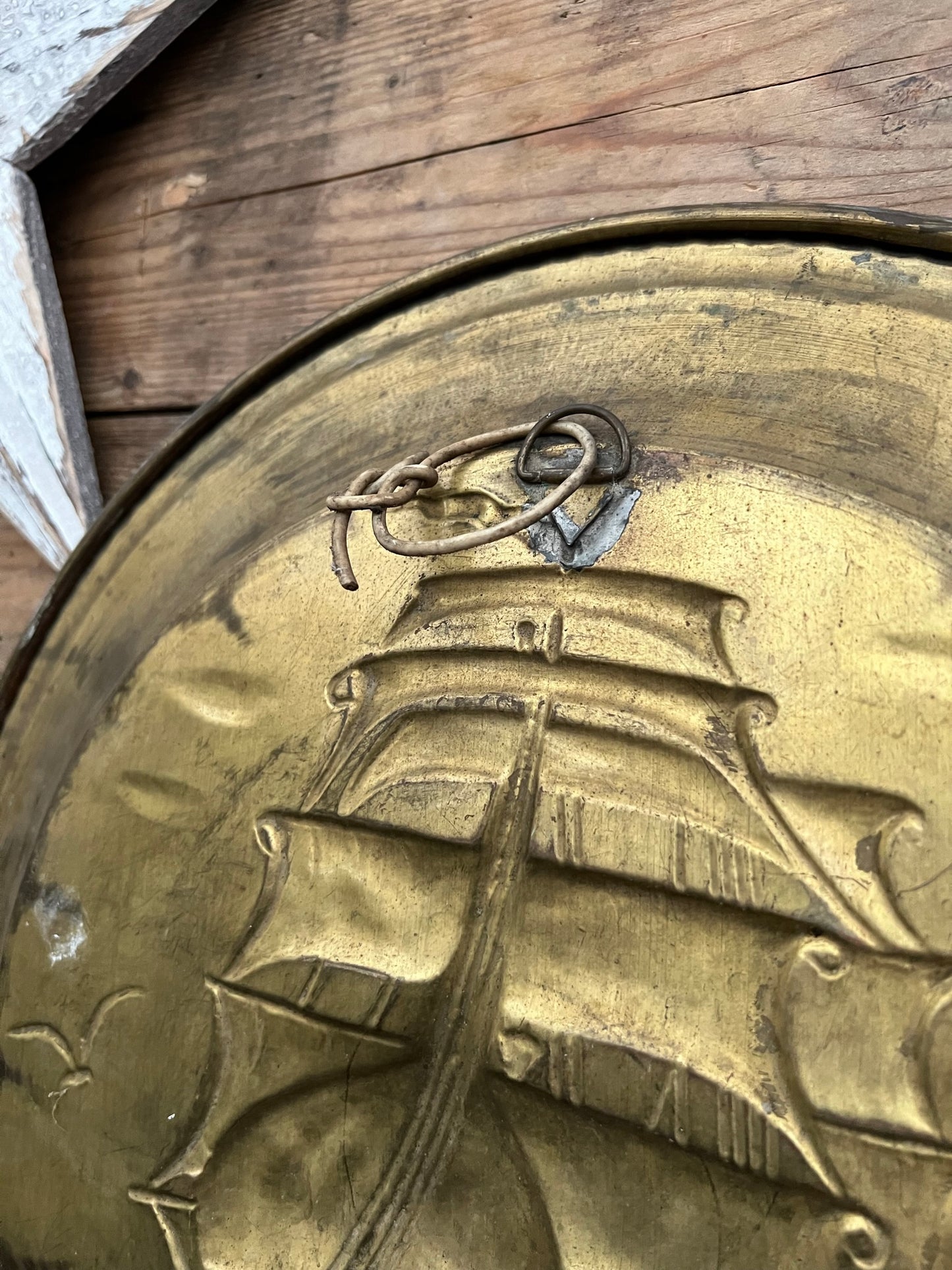 Vintage Large 17" Brass Wall Plate Decorative Galleon Ship Boho Bohemian Brass Décor