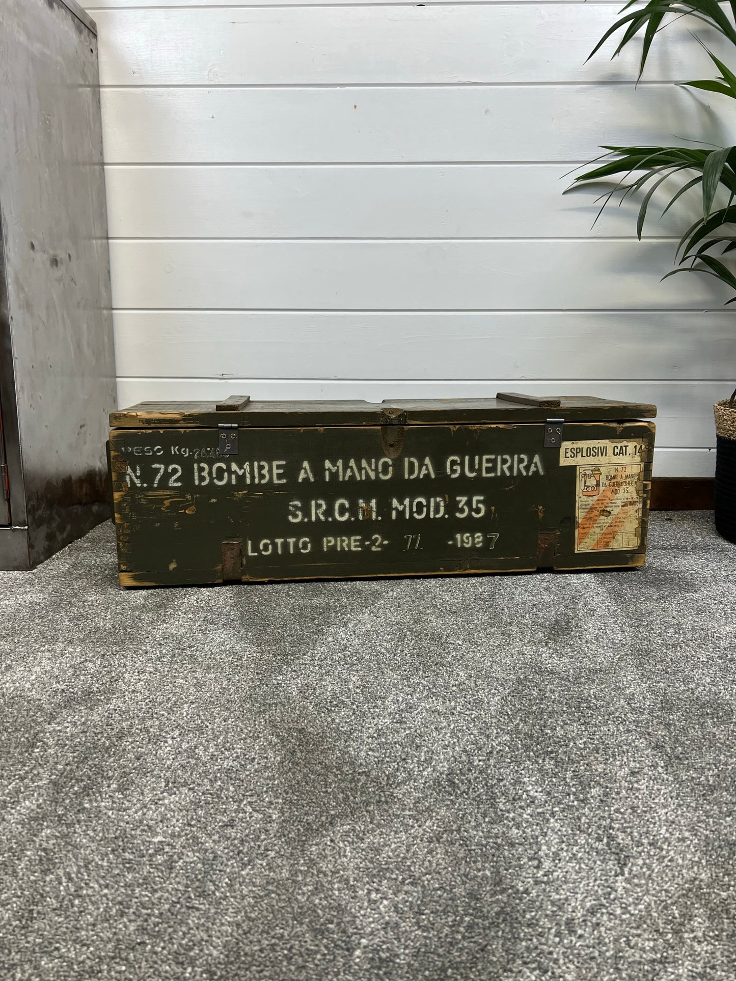 Rustic Wooden Ammo Box Industrial Vintage 1987 Storage Chest Coffee Table