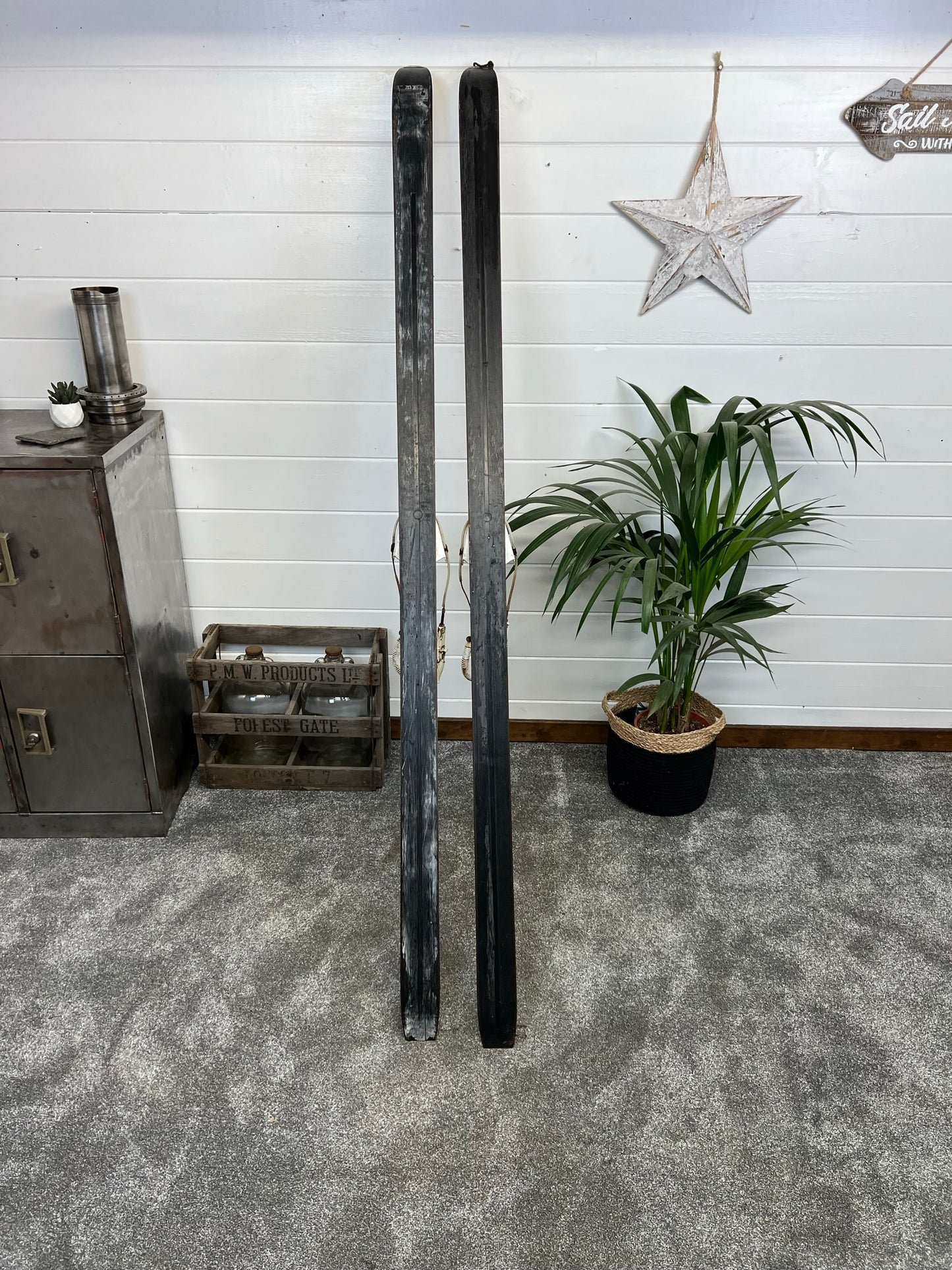Vintage Rustic Skis 210cm Reclaimed Army Rustic Winter Christmas Display Wedding Decor