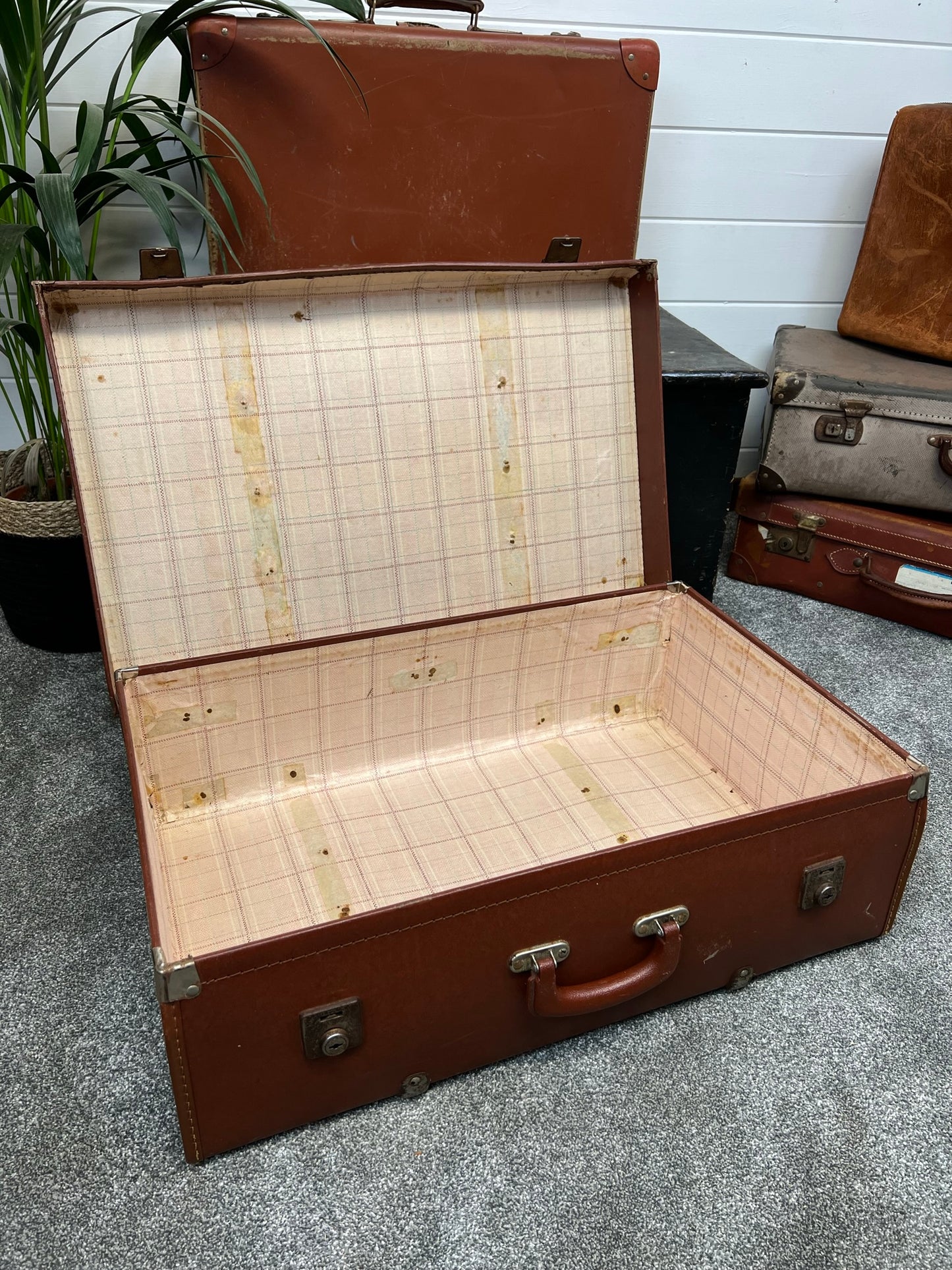 Vintage Battenbound Motor Luggage Suitcase Trunk Vintage Car Case With 2x Keys