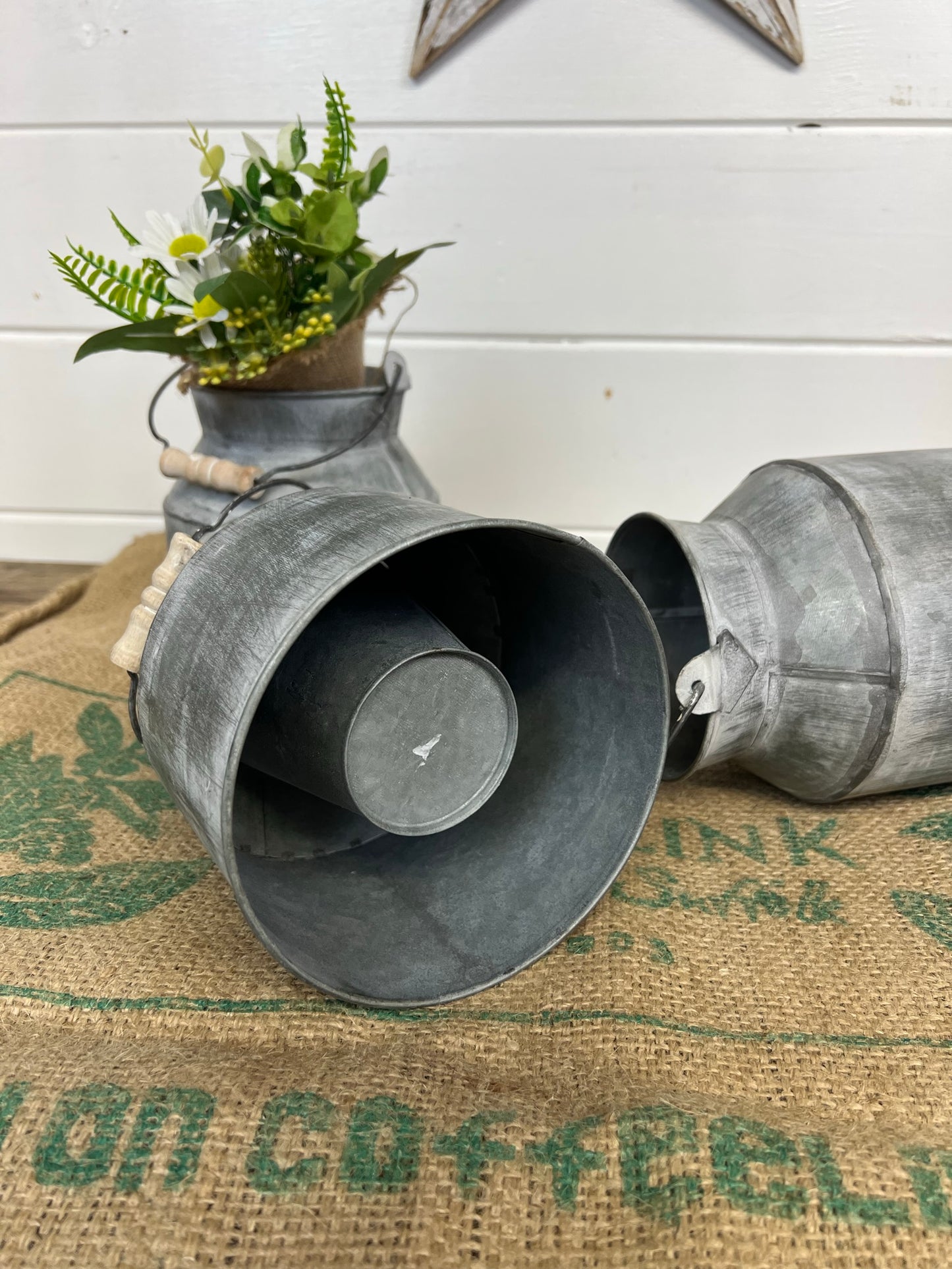 Vintage Style Mini Milk Churn Set of 3x Farmhouse Flower Pot Decor Planter