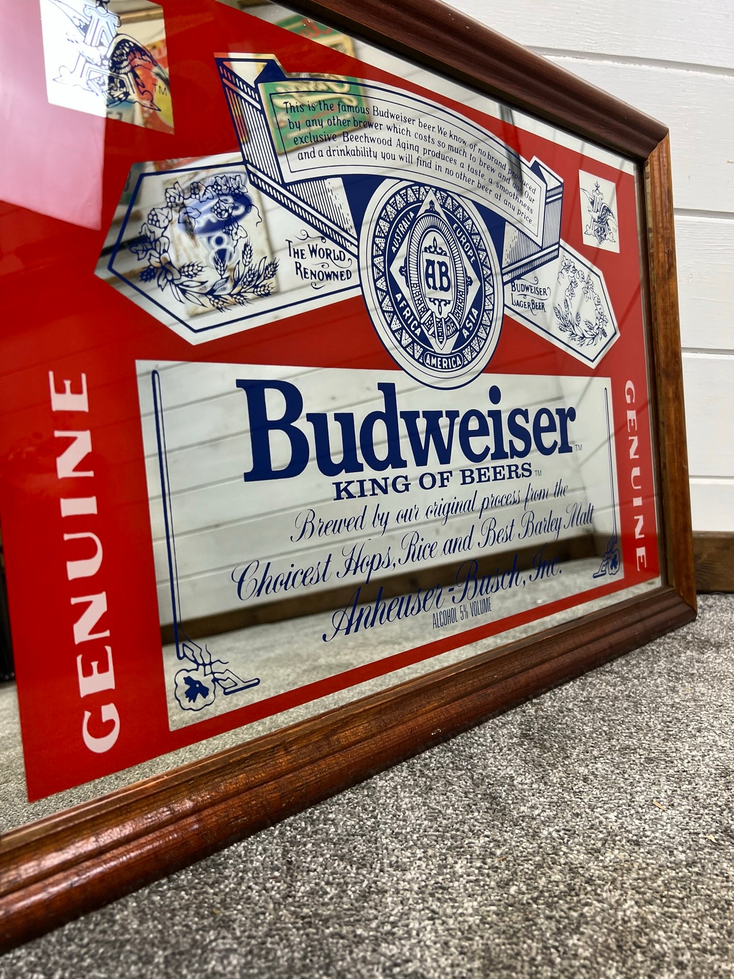 Large Vintage Budweiser Beer Pub Advertising Mirror 69x48cm Home Bar Decor
