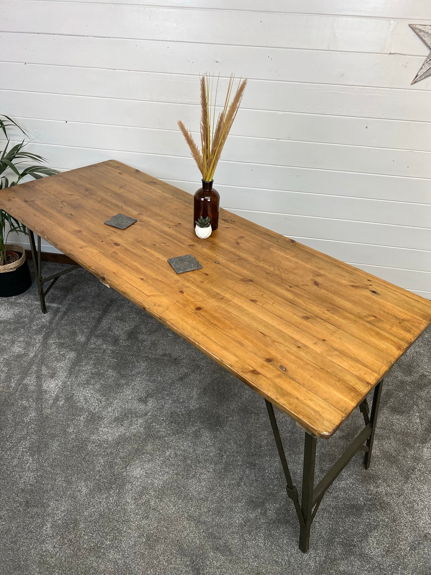 Rustic Vintage Wooden Folding Trestle Table Industrial Farmhouse Dining Garden Reclaimed Army