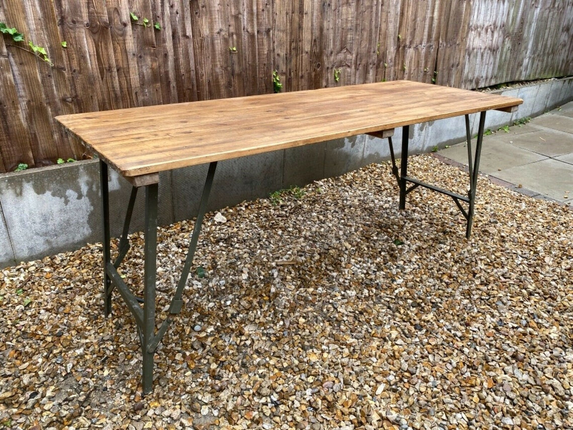 Metal Table Legs Folding Army Trestle Legs Industrial Rustic Heavy Duty