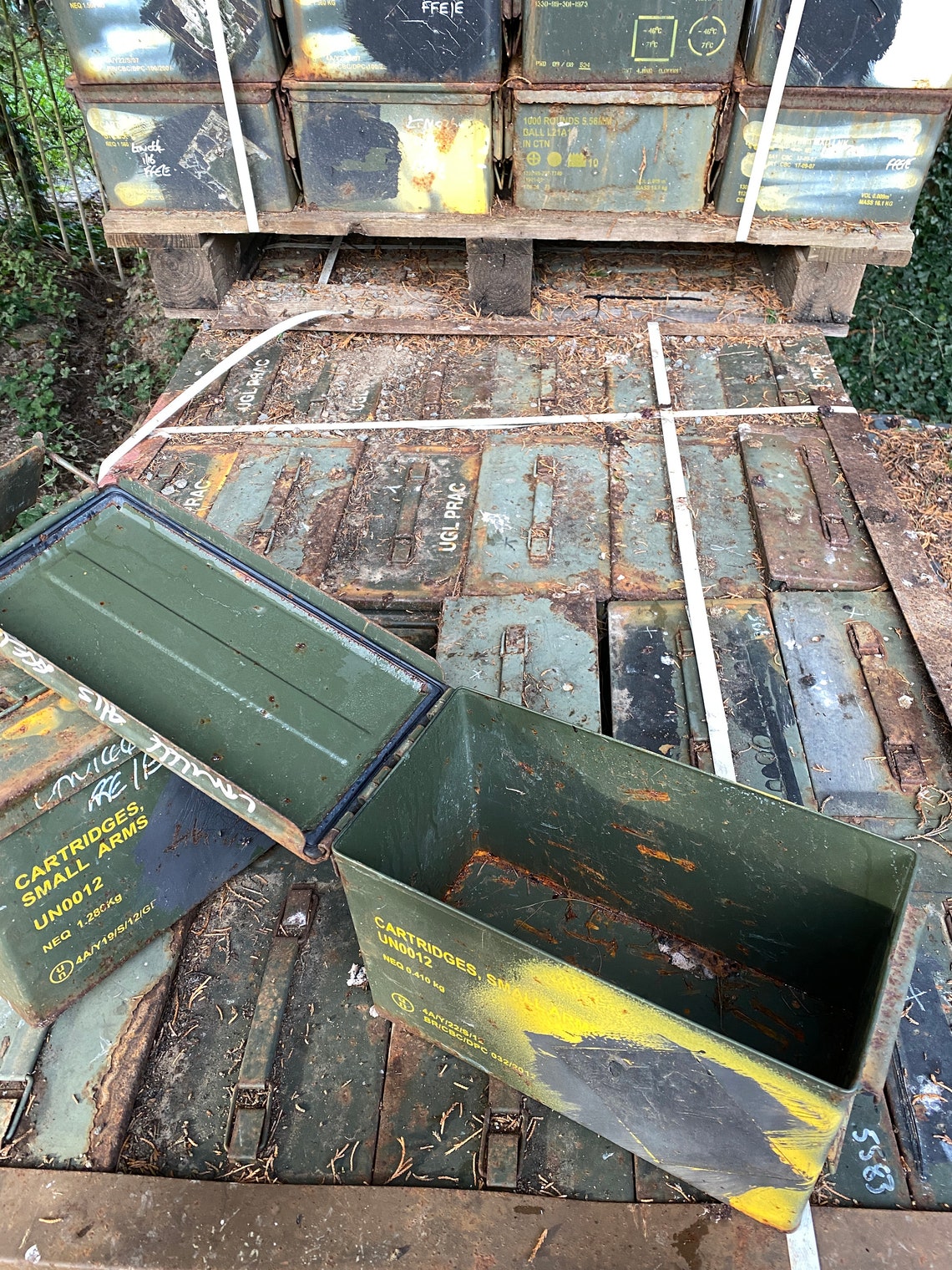 2x Metal Army Ammo Box SOLID Rustic Patina Stash Survival Reclaim Geocache Toolbox