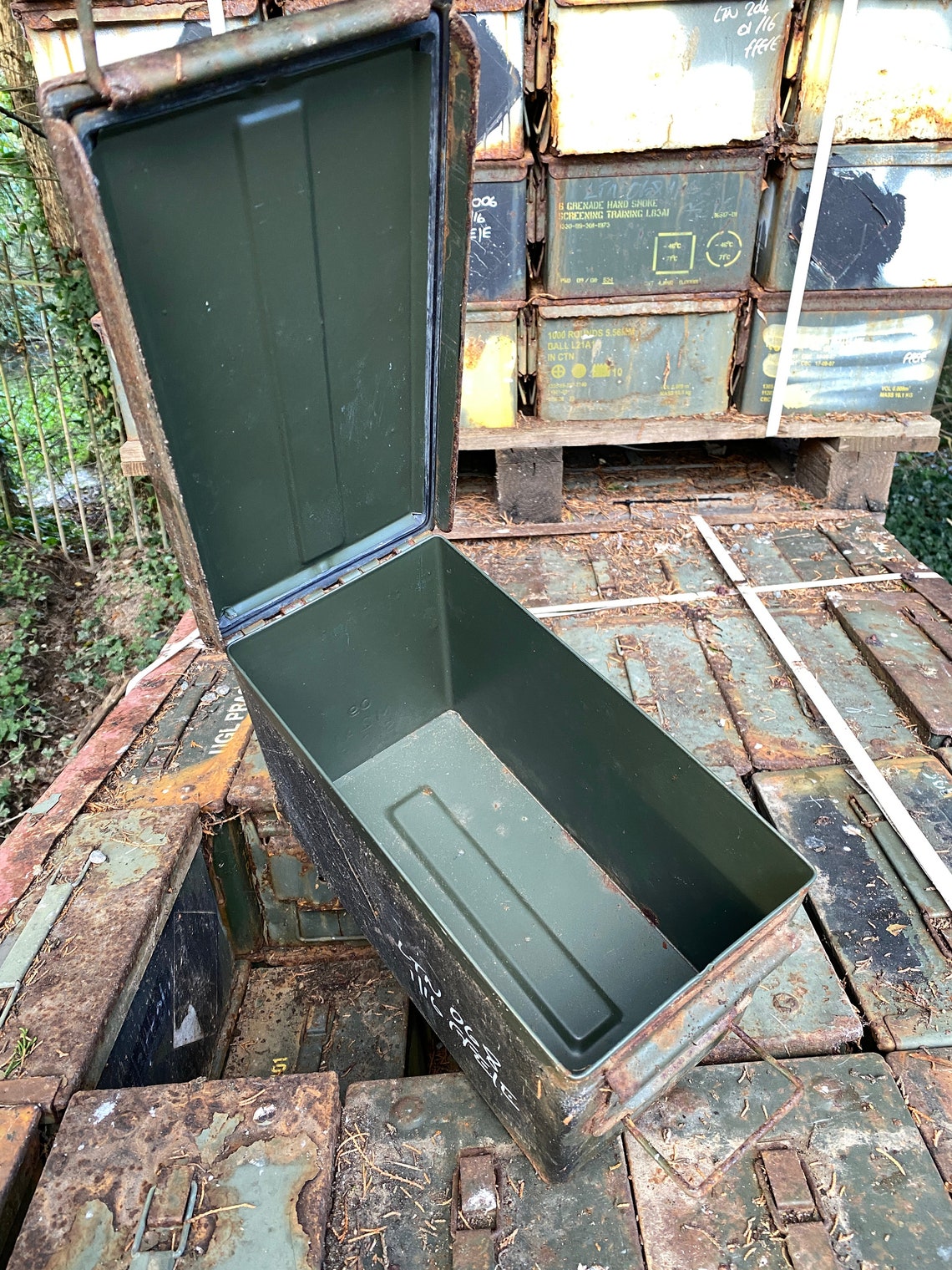 2x Metal Army Ammo Box SOLID Rustic Patina Stash Survival Reclaim Geocache Toolbox