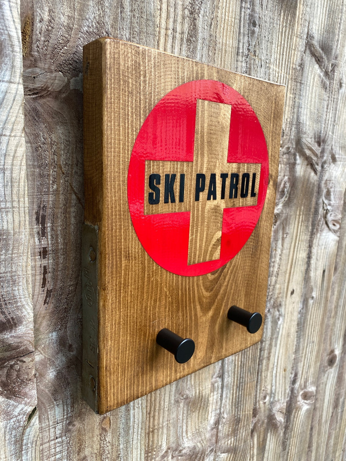 Rustic Ski Patrol Coat Hook Key Hook Handmade Reclaimed Wooden Sign Home Decor Skiing