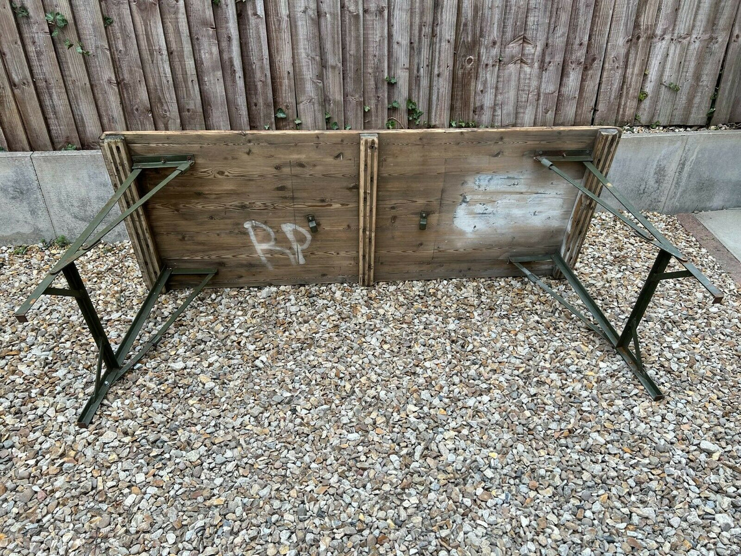 Rustic Vintage Wooden Folding Trestle Table Farmhouse Dining Army Industrial